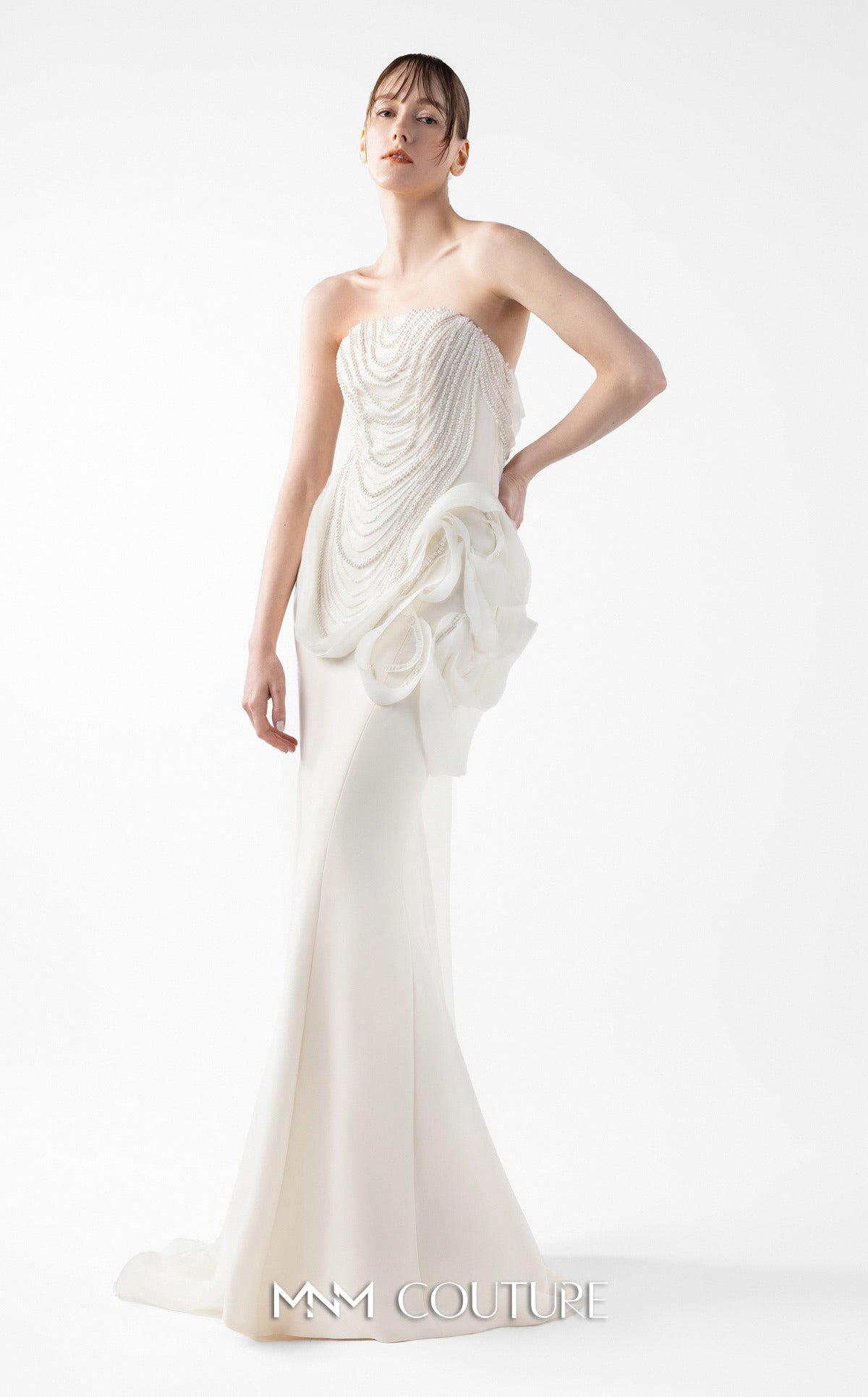 Prom Dresses Long Mermaid Lace Formal Prom Dress MNM Couture G2015 Cream