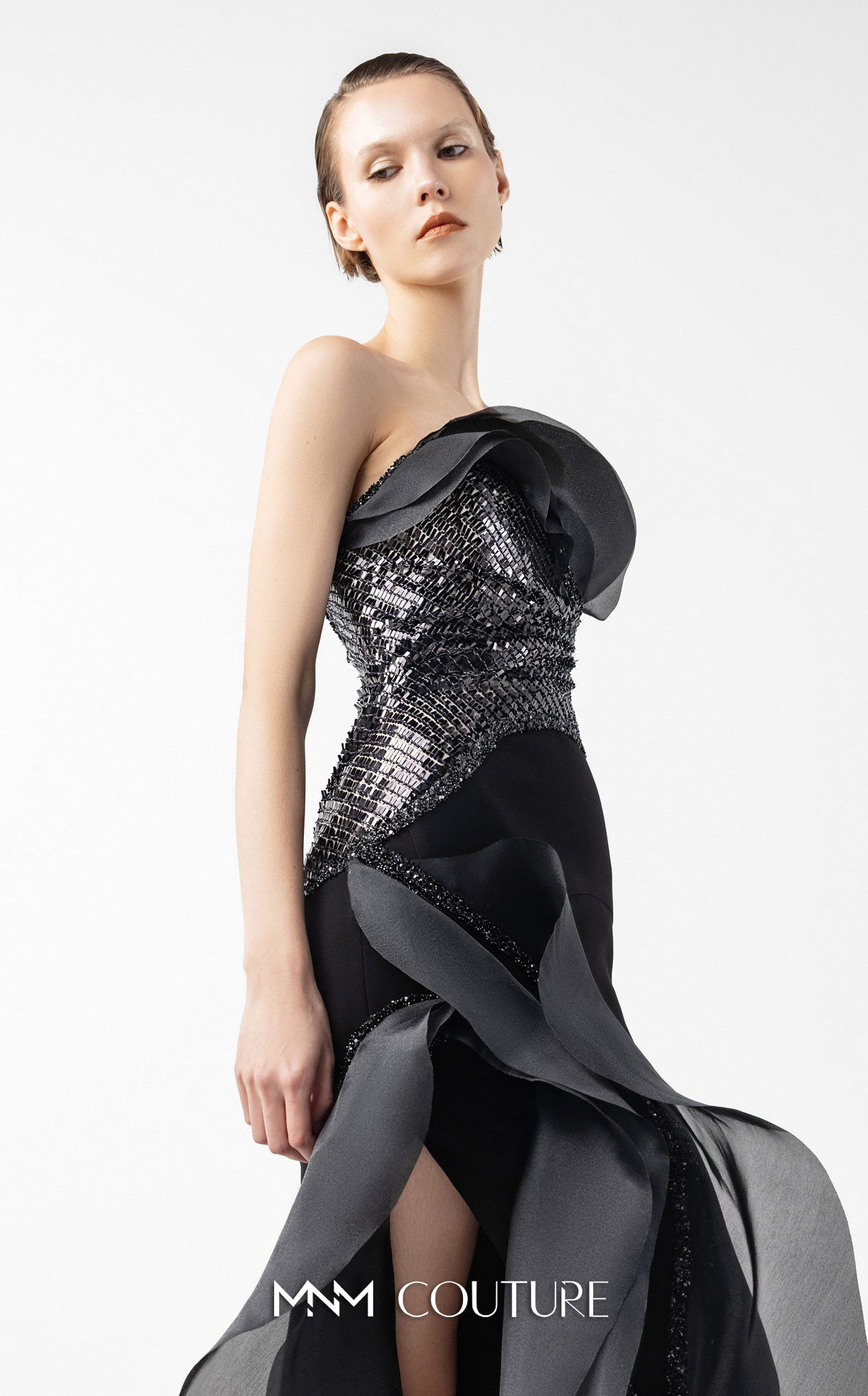 Prom Dresses Long Formal Slit Glitter Lace Prom Dress MNM Couture G2021 Black