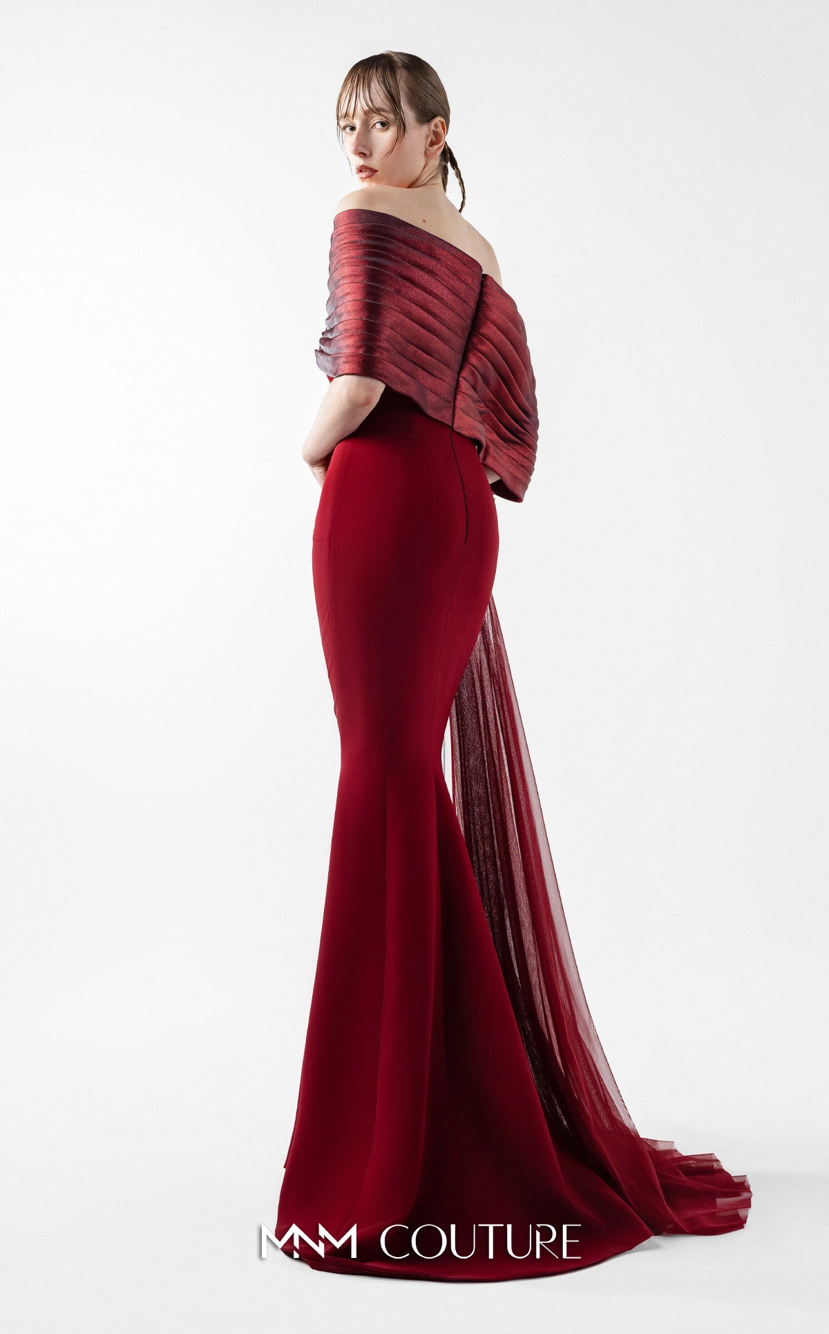 Prom Dresses Long Formal 3D Floral Mermaid Pleated Prom Dress MNM Couture G2022 Burgundy