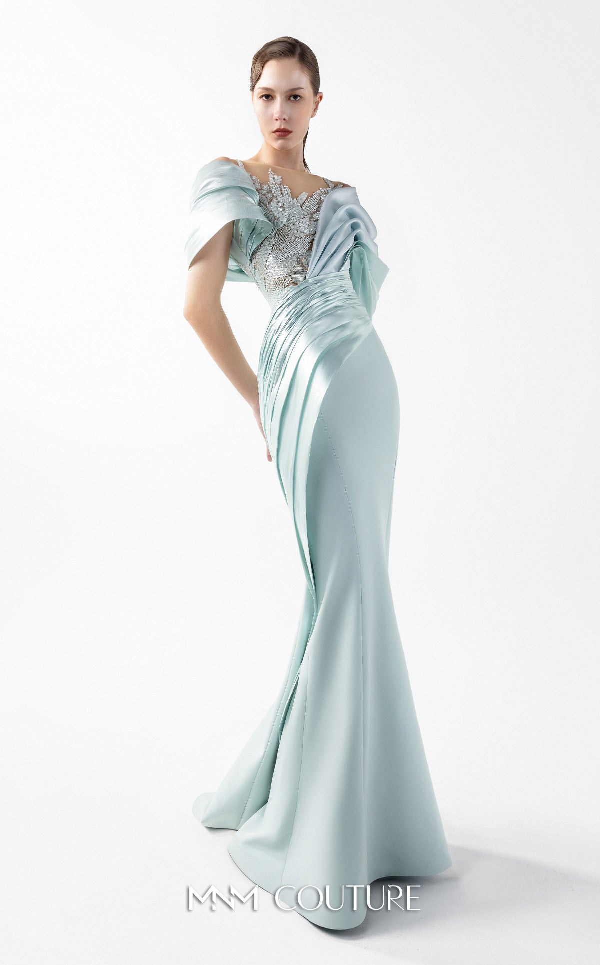 Mother of the Bride Dresses Long Metallic Mermaid Formal Lace Mother of the Bride Dress MNM Couture G2024 Mint