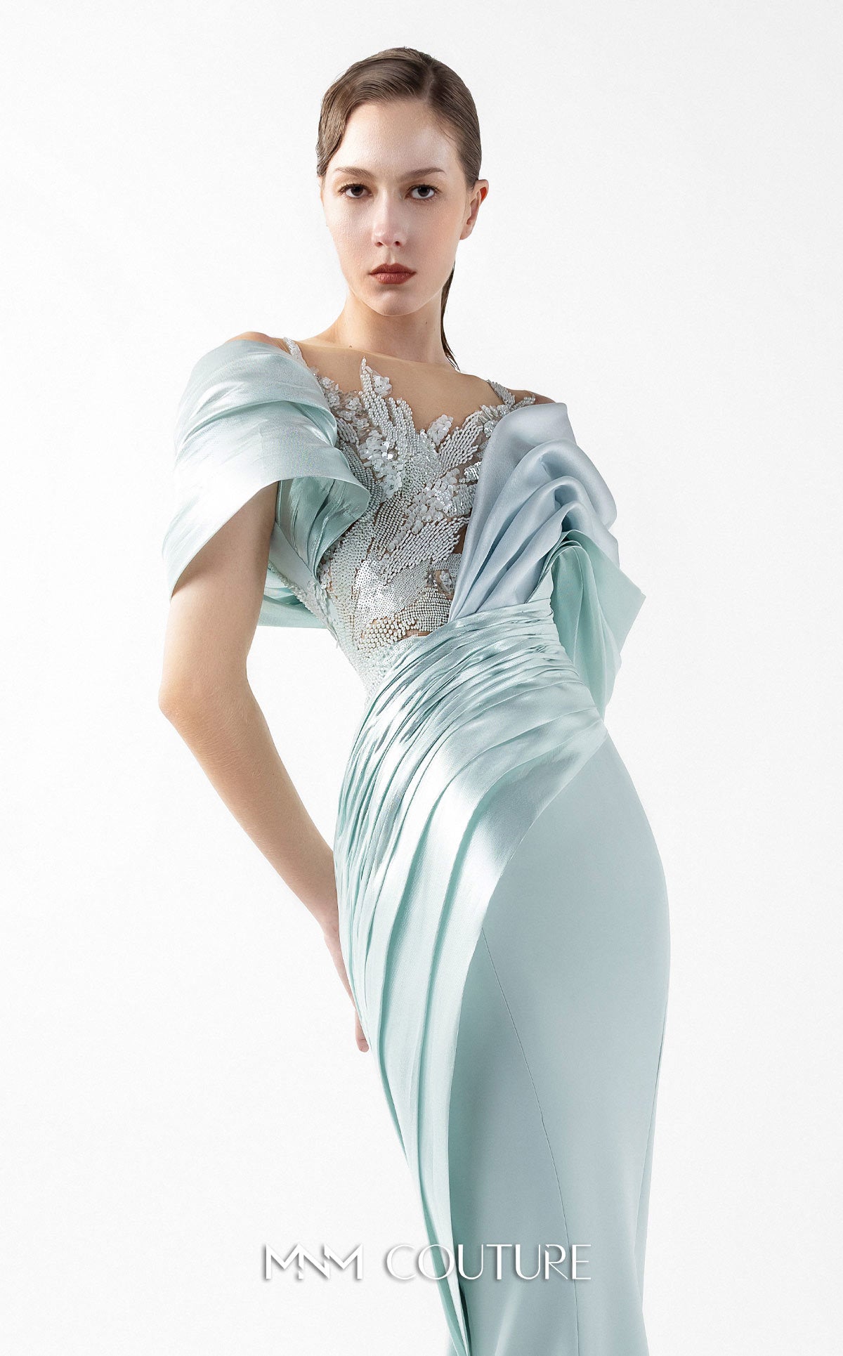 Mother of the Bride Dresses Long Metallic Mermaid Formal Lace Mother of the Bride Dress MNM Couture G2024 Mint