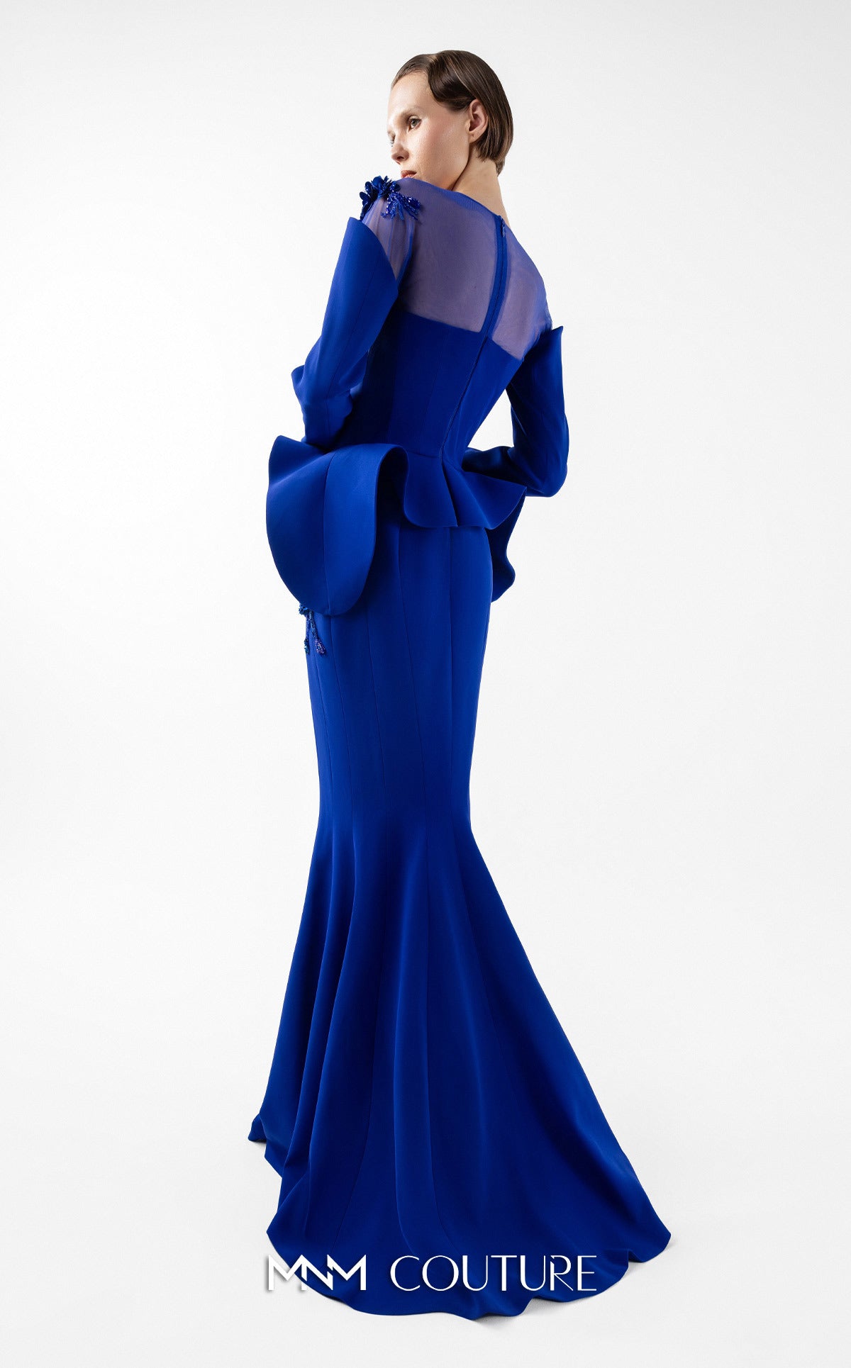 Mother of the Bride Dresses Long Sleeve Mermaid Ruffle 3D Floral Mother of the Bride Dress MNM Couture G2029 Royal Blue