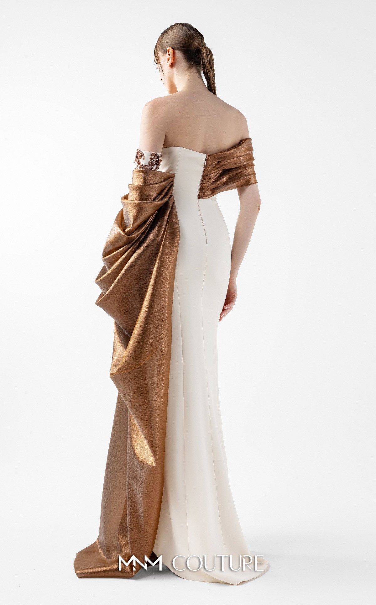 Prom Dresses Slit Long Formal Fitted Prom Dress MNM Couture G2030 Blush/Bronze