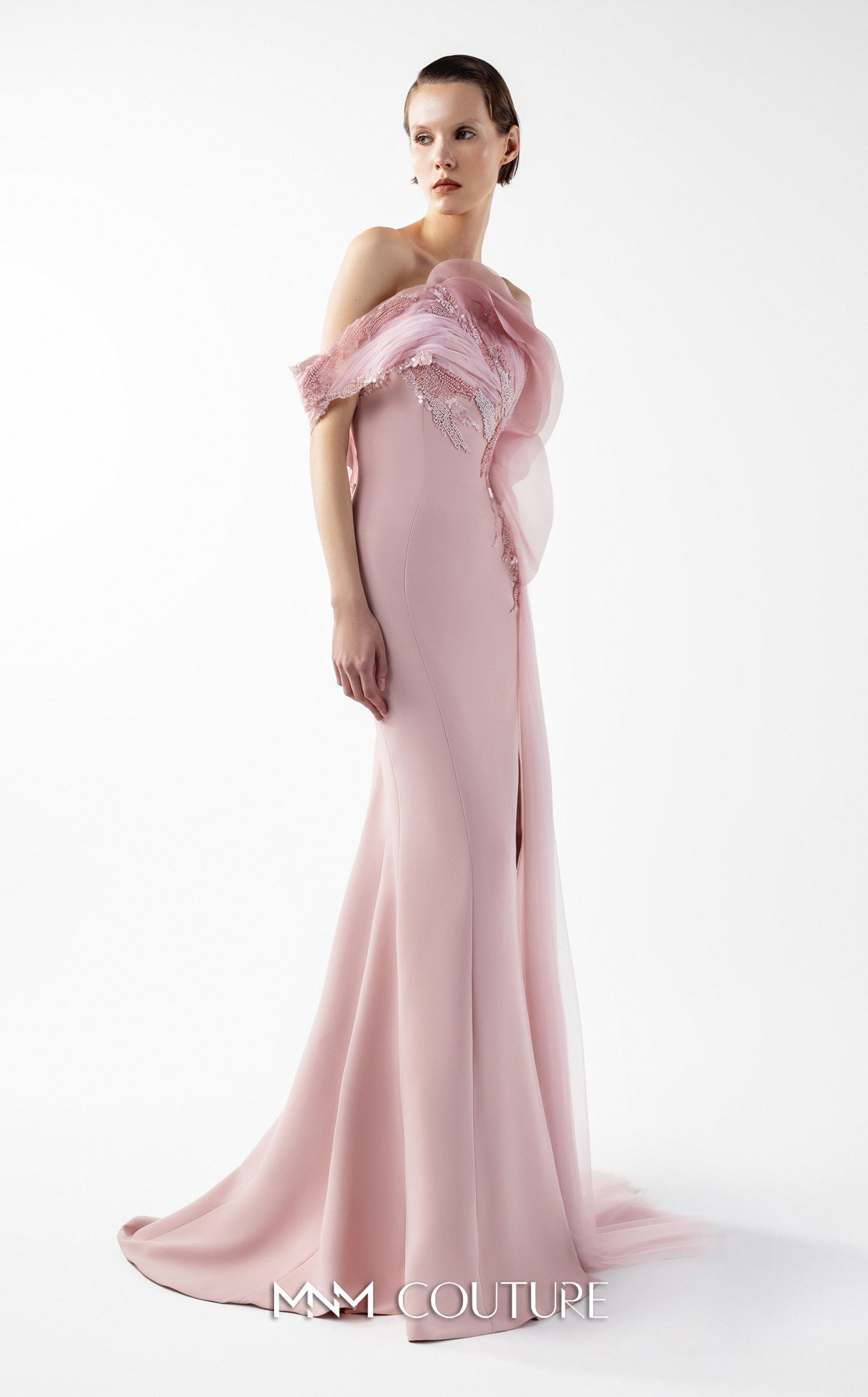 Prom Dresses Lace Long Formal Slit Prom Dress MNM Couture G2031 Pink