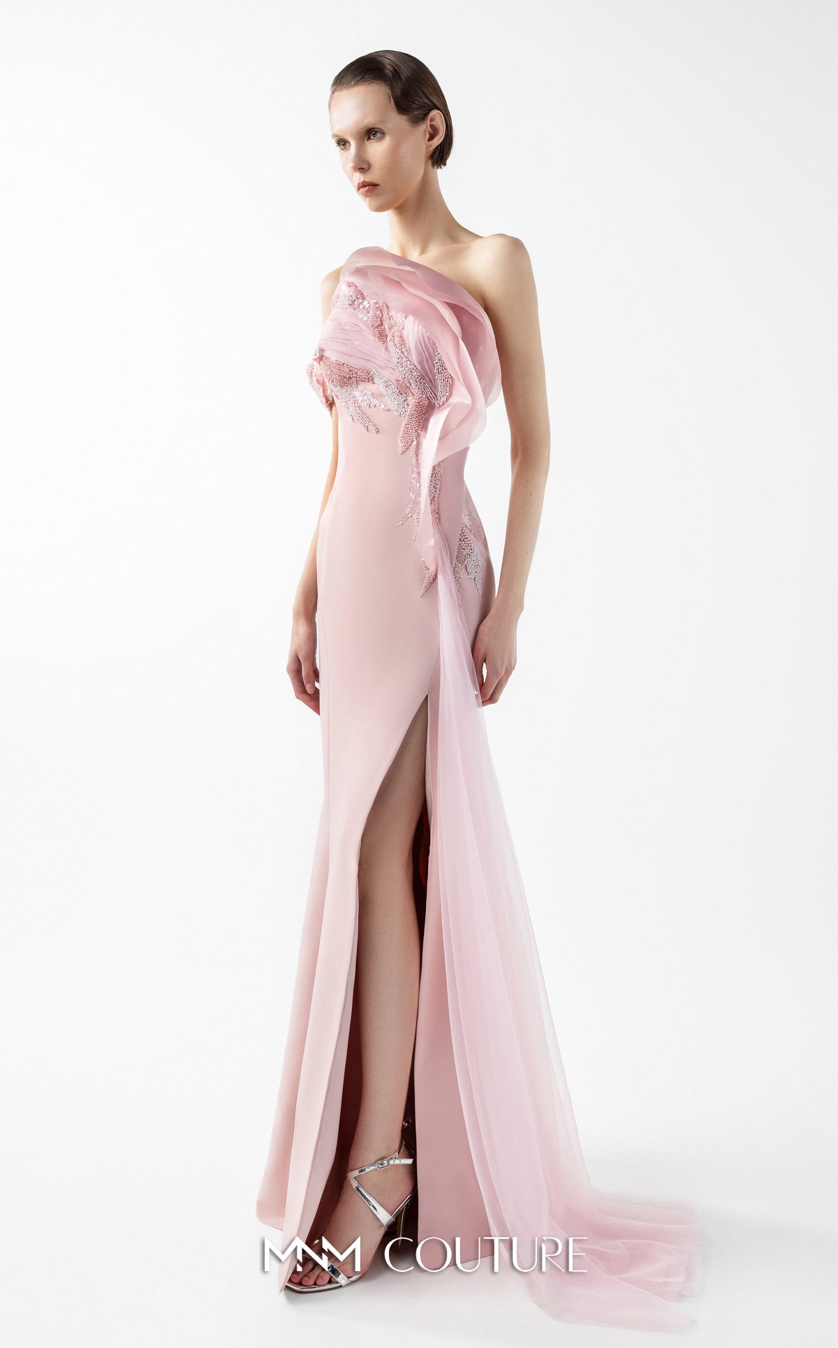 Prom Dresses Lace Long Formal Slit Prom Dress MNM Couture G2031 Pink
