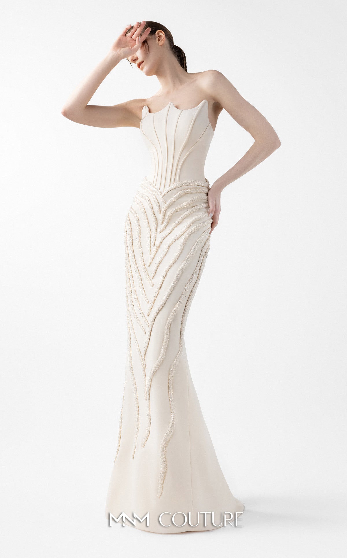 Prom Dresses Mermaid Long Formal Corset Prom Dress MNM Couture G2032 Cream