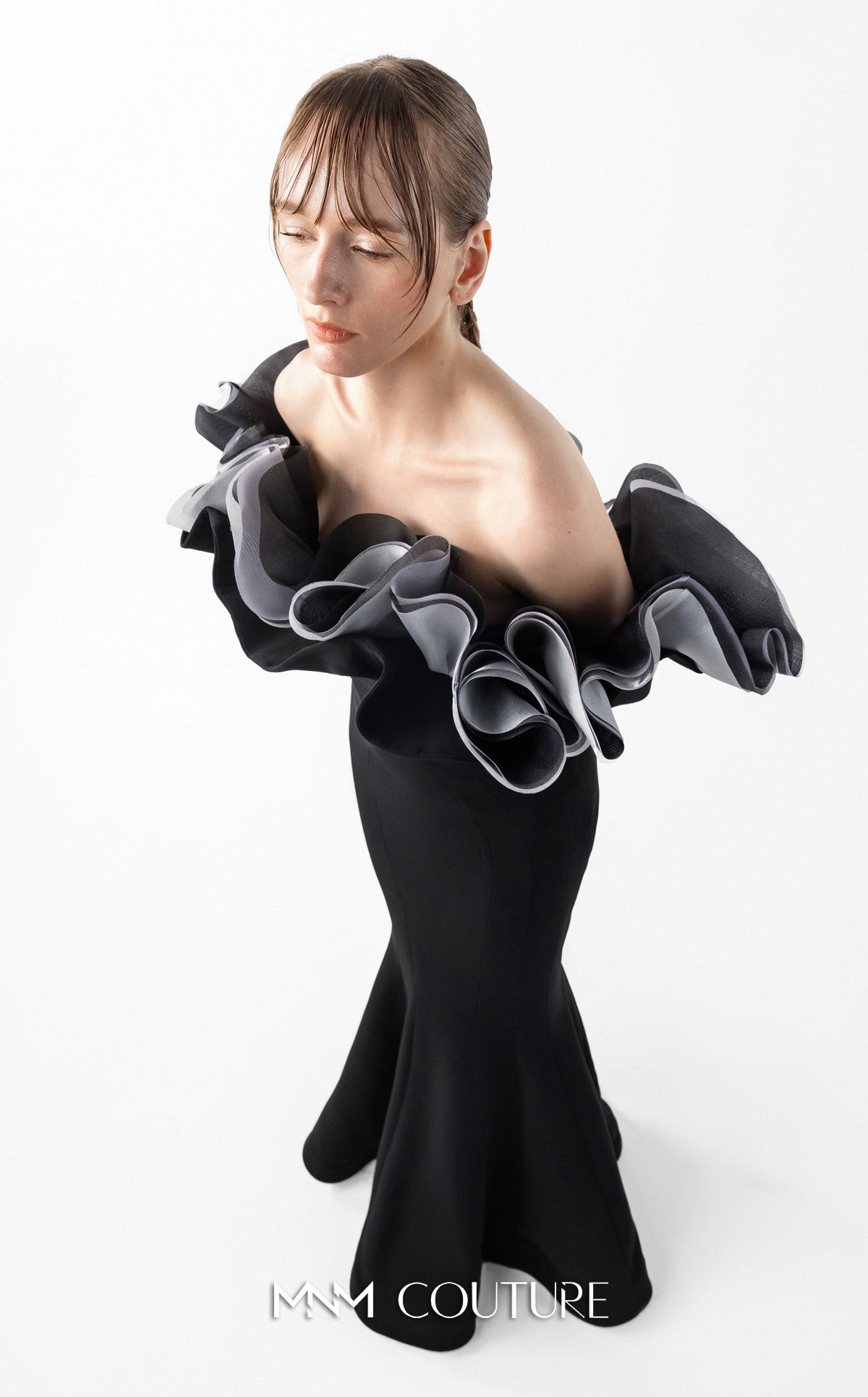 Formal Dresses Mermaid Long Ruffle Formal Dress MNM Couture G2036 Black