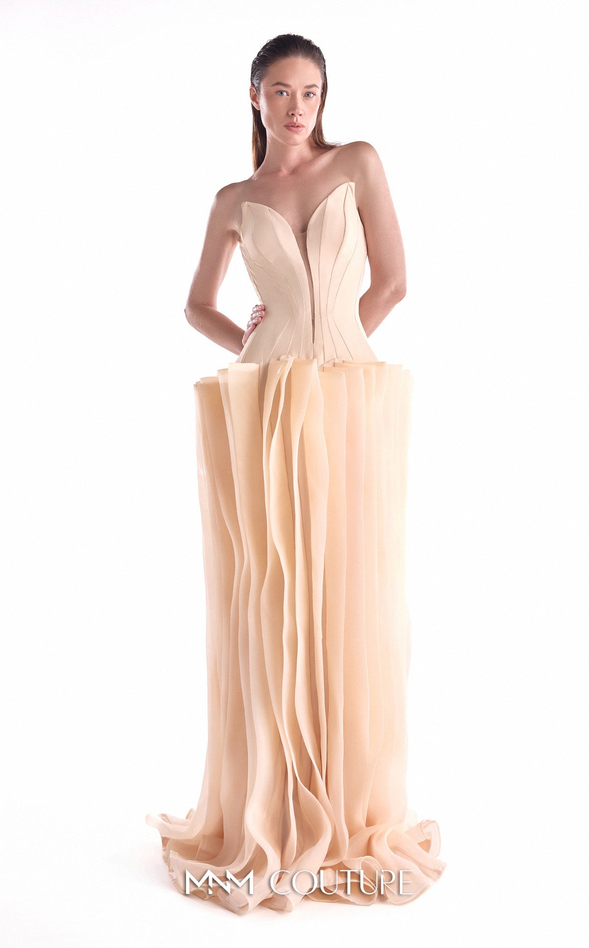 Strapless Long Chiffon Evening Gown by MNM Couture G2100