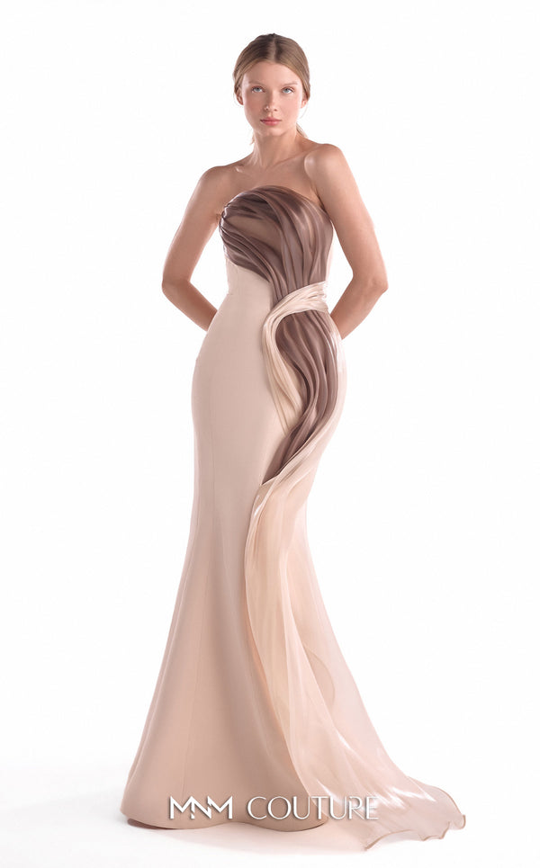 Strapless Long Chiffon Evening Gown by MNM Couture G2109