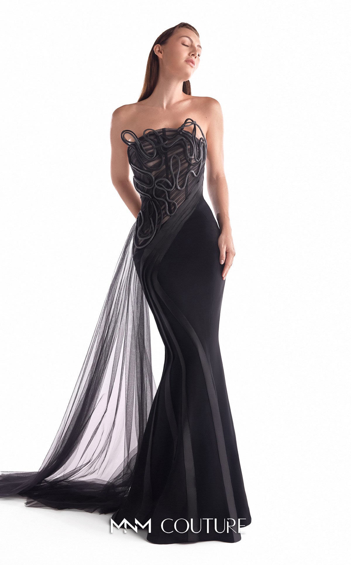 Strapless Mermaid Tulle Evening Gown by MNM Couture G2116 in Black
