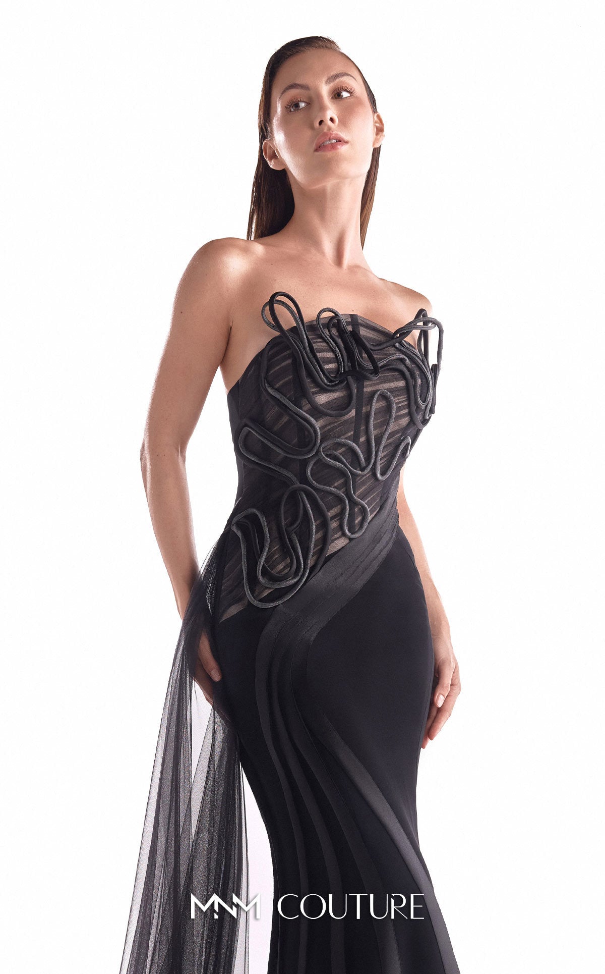 Strapless Mermaid Tulle Evening Gown by MNM Couture G2116 in Black