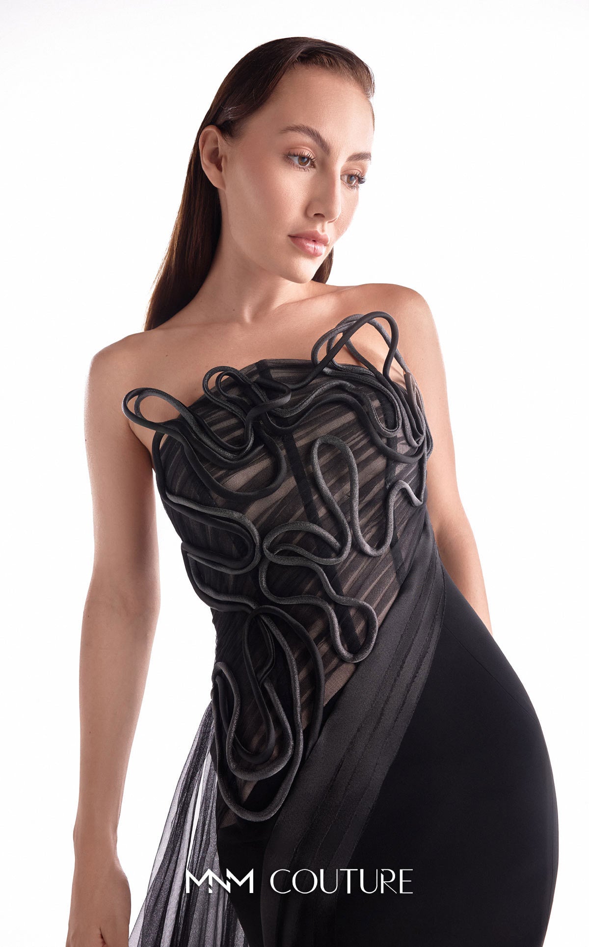 Strapless Mermaid Tulle Evening Gown by MNM Couture G2116 in Black