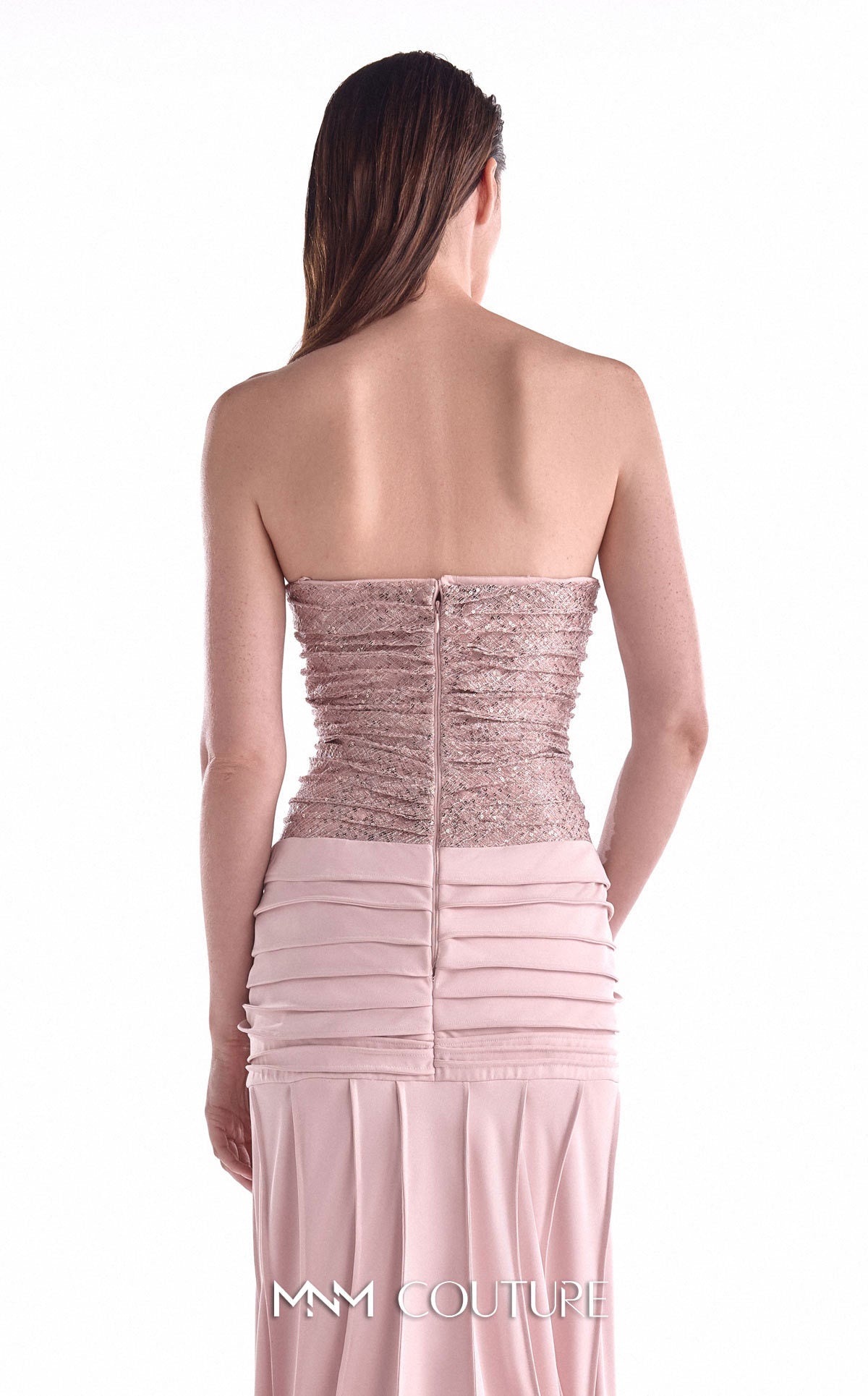 Strapless Long Embellished Evening Gown by MNM Couture G2129 in Dusty Rose