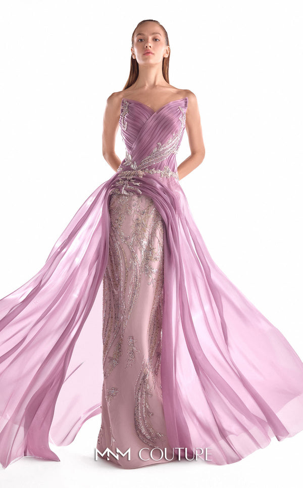 Strapless Curved Neck Floor-Length Chiffon Formal Sheath MNM Couture G2131