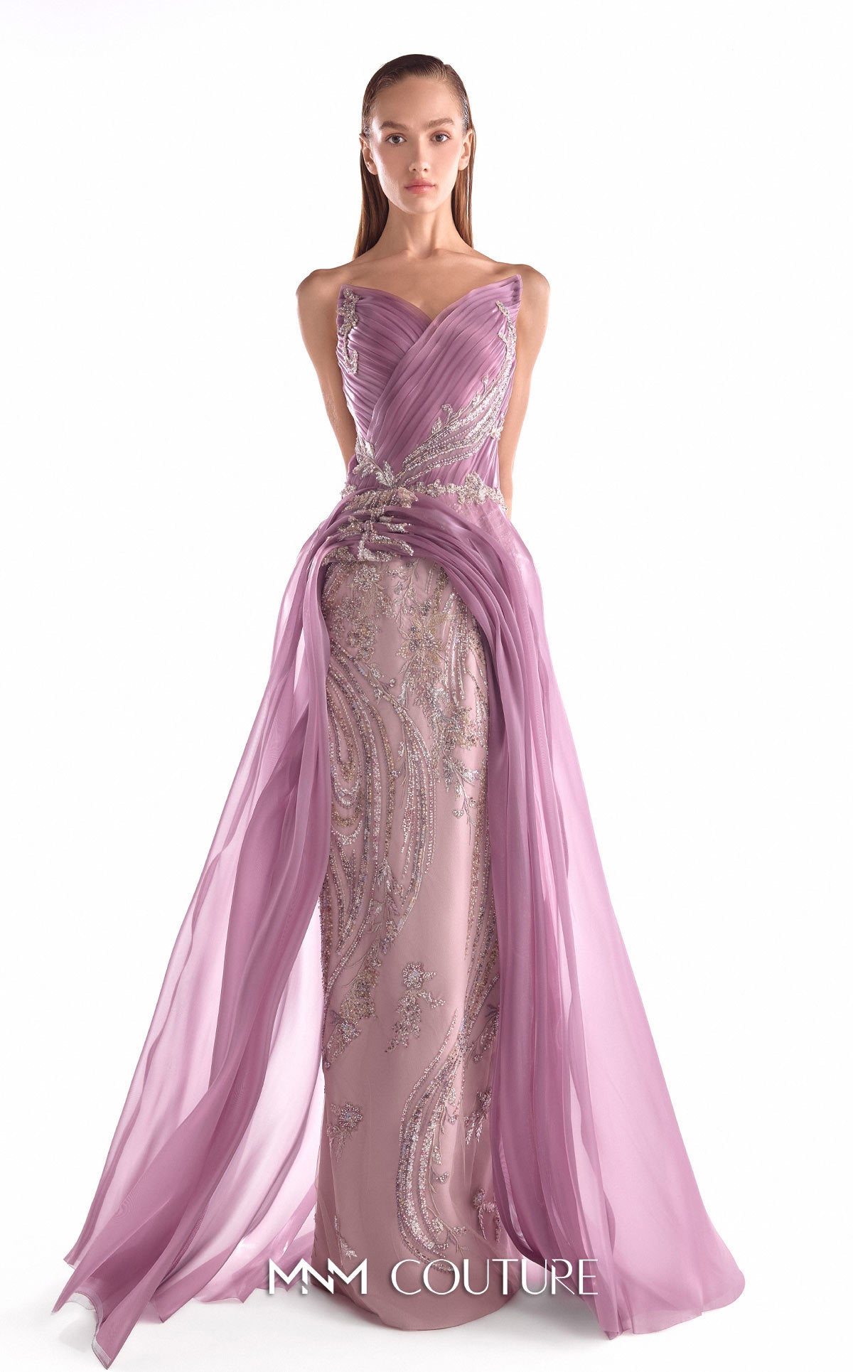 Strapless Curved Neck Floor-Length Chiffon Formal Sheath MNM Couture G2131