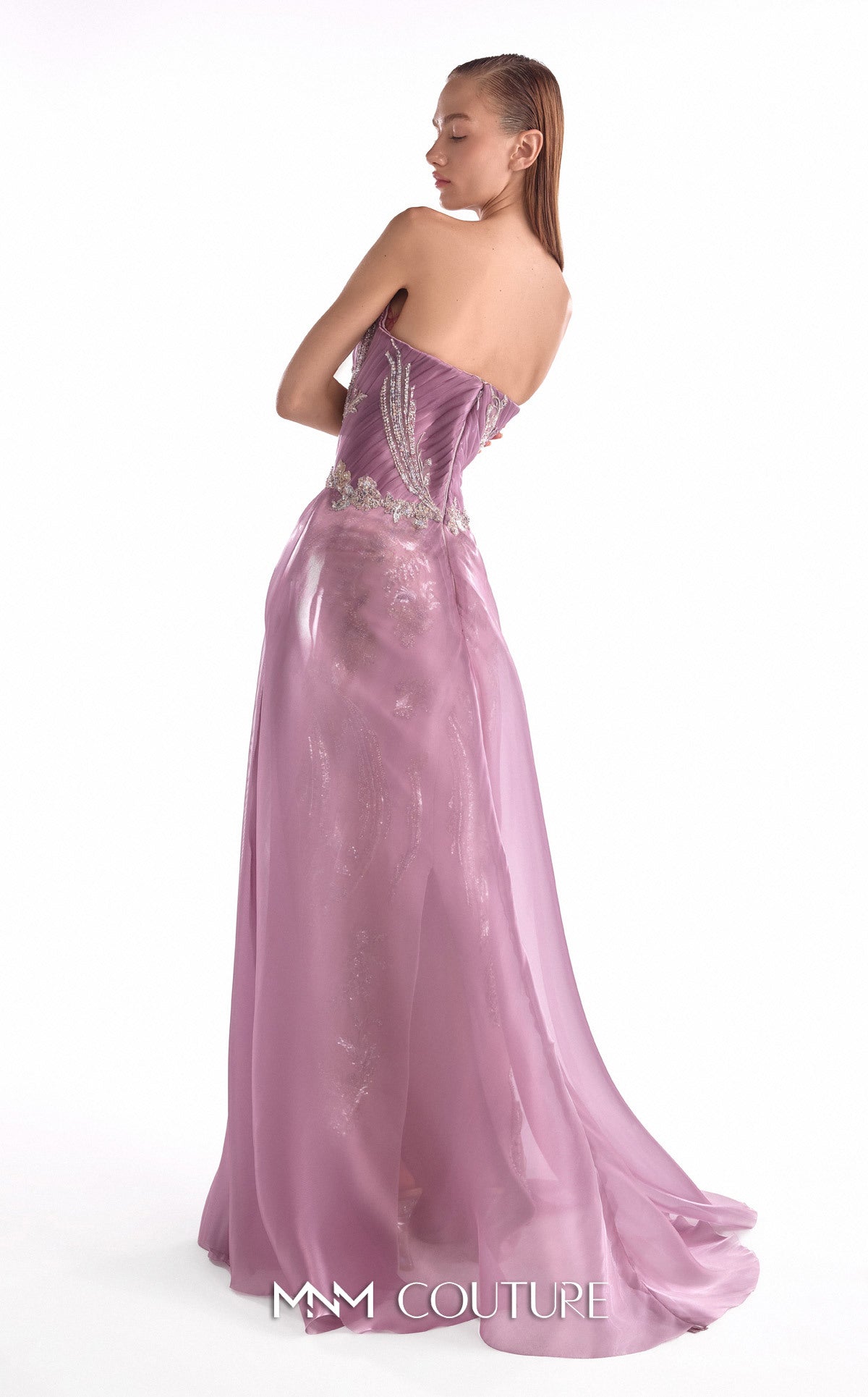 Strapless Curved Neck Floor-Length Chiffon Formal Sheath MNM Couture G2131