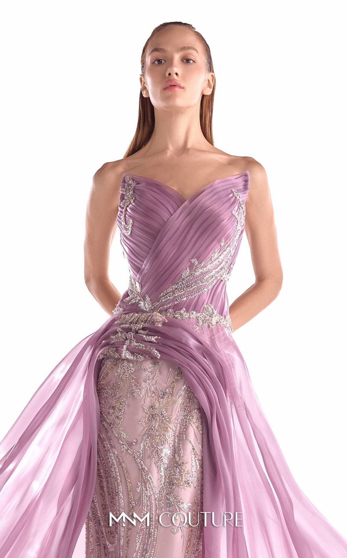 Strapless Curved Neck Floor-Length Chiffon Formal Sheath MNM Couture G2131