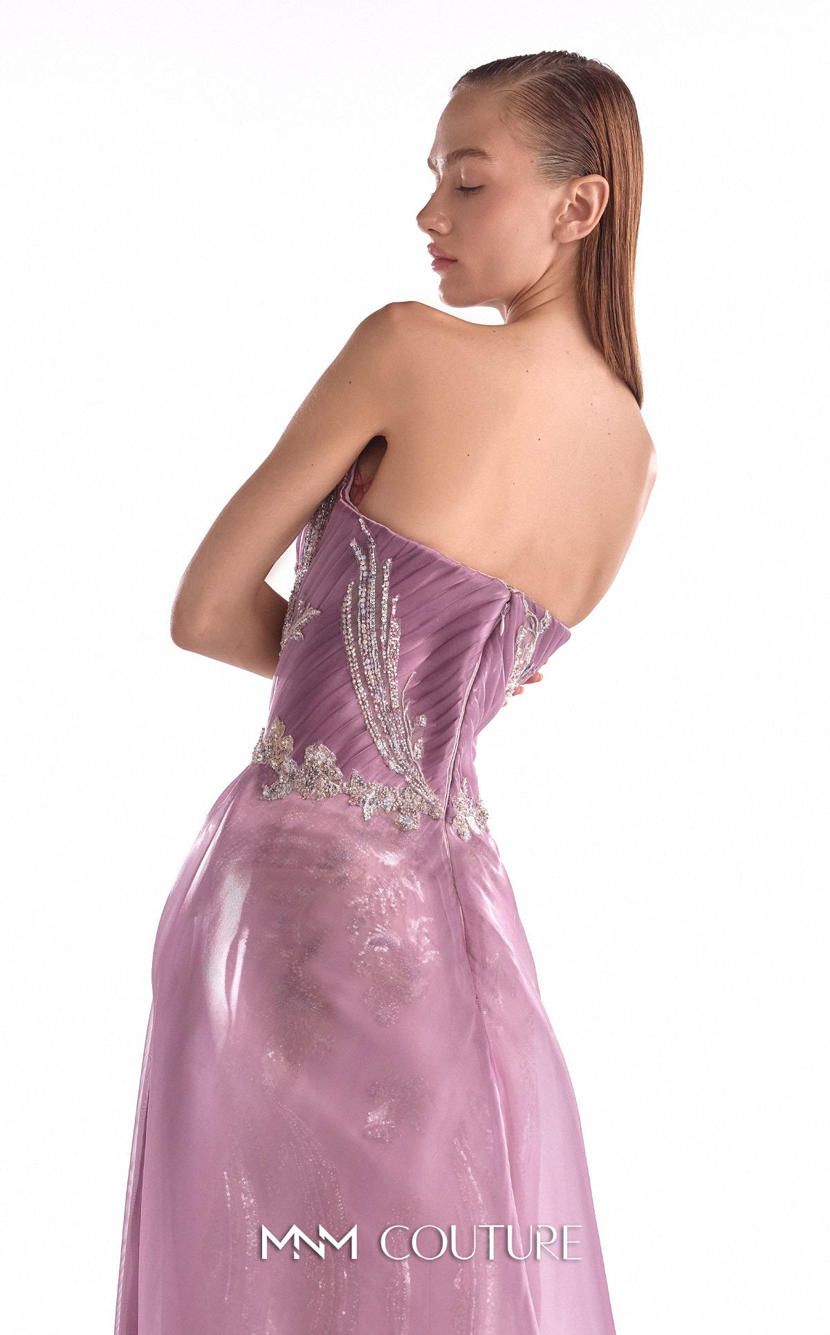 Strapless Curved Neck Floor-Length Chiffon Formal Sheath MNM Couture G2131