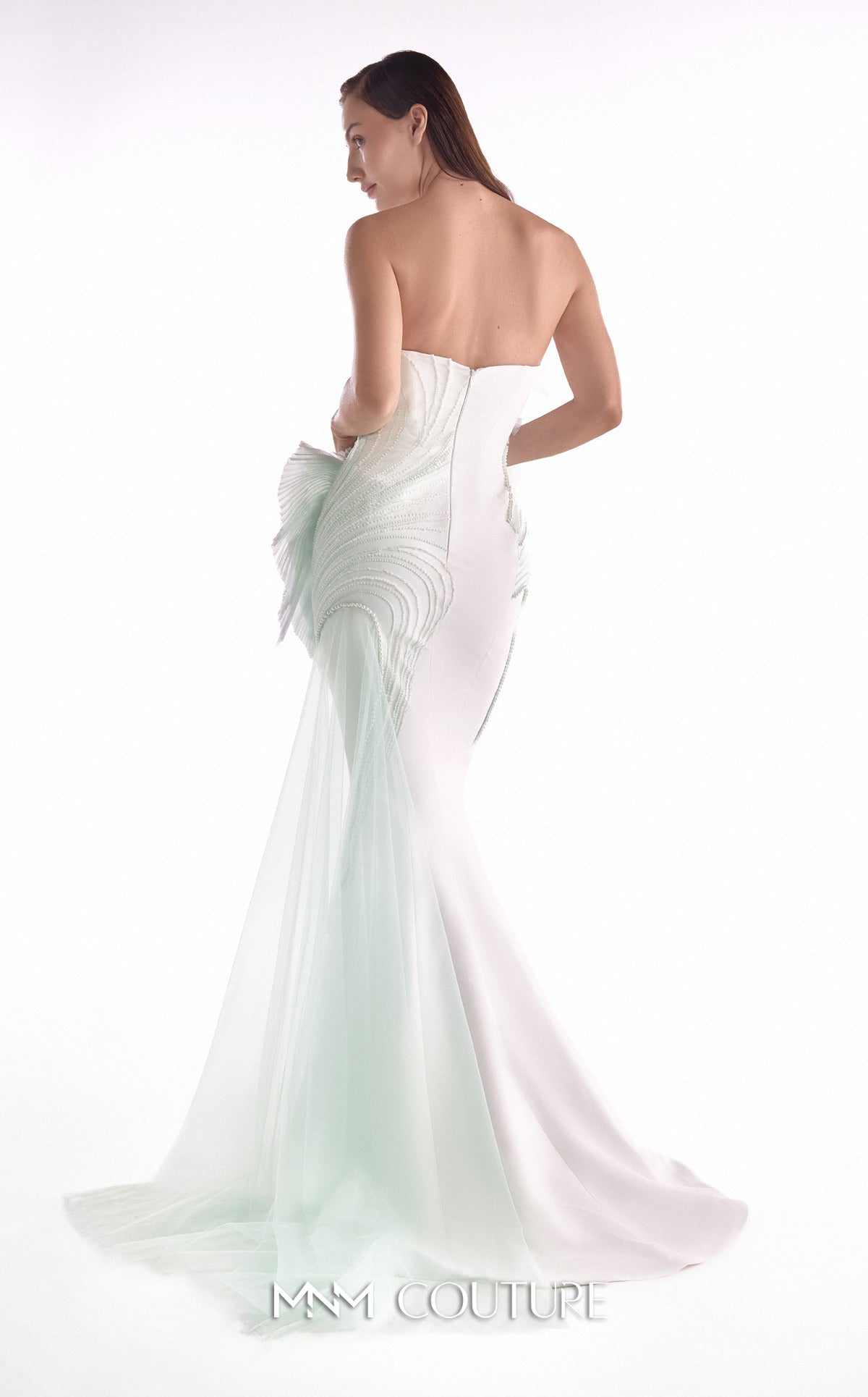 One-Shoulder Mermaid Tulle Prom Dress by MNM Couture G2135 in Mint