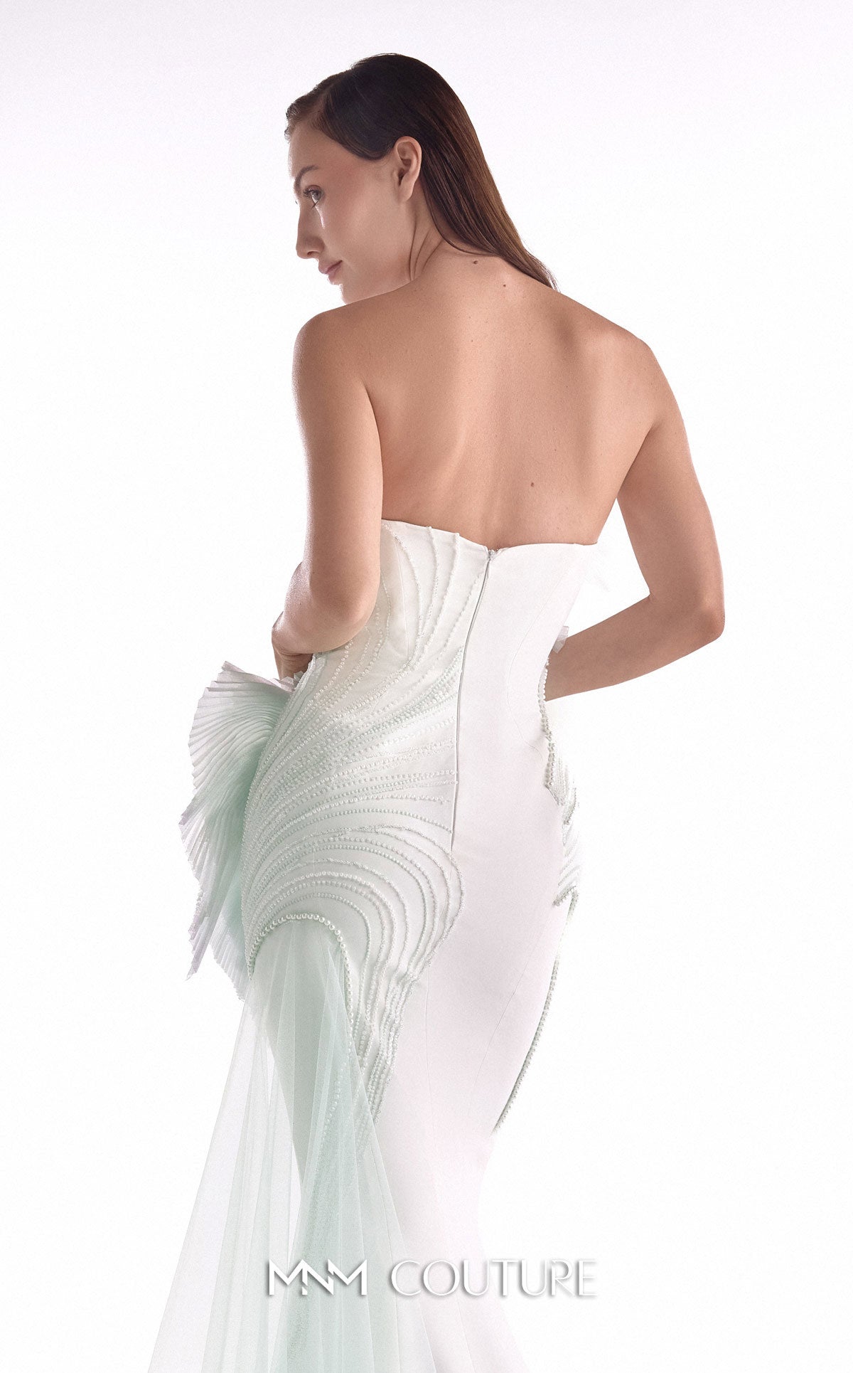One-Shoulder Mermaid Tulle Prom Dress by MNM Couture G2135 in Mint