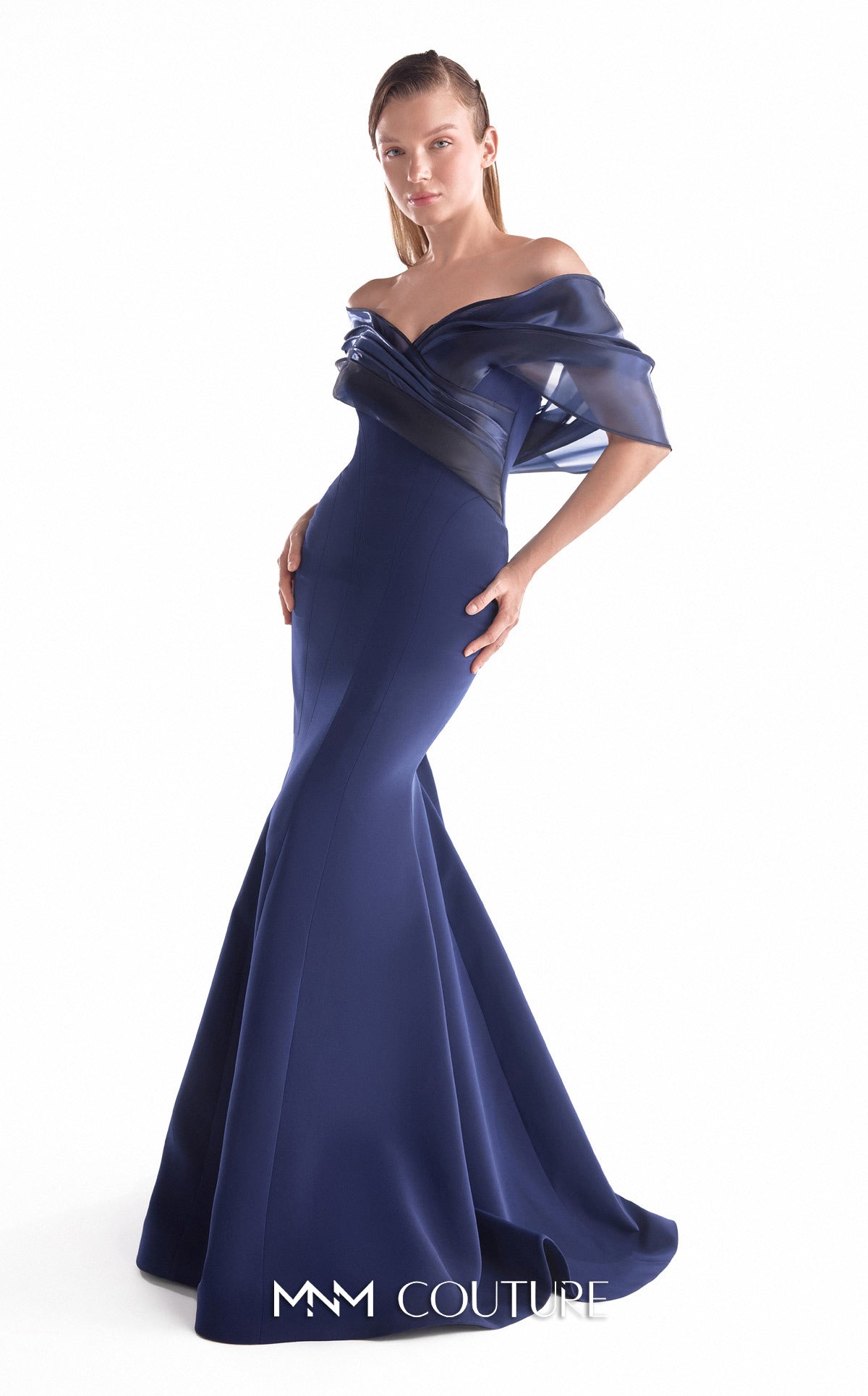 Off-the-Shoulder Floor-Length Satin Formal Mermaid MNM Couture G2144