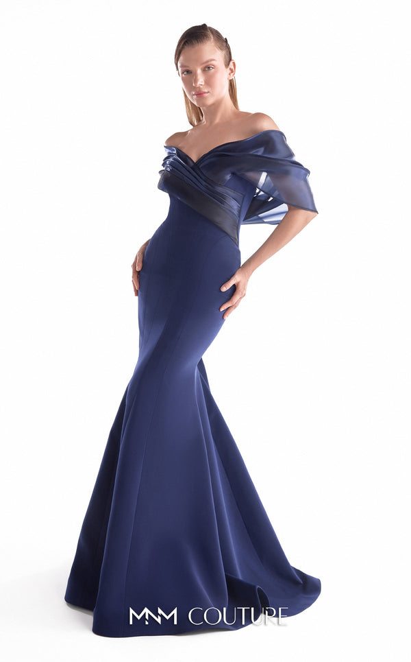 Off-the-Shoulder Floor-Length Satin Formal Mermaid MNM Couture G2144