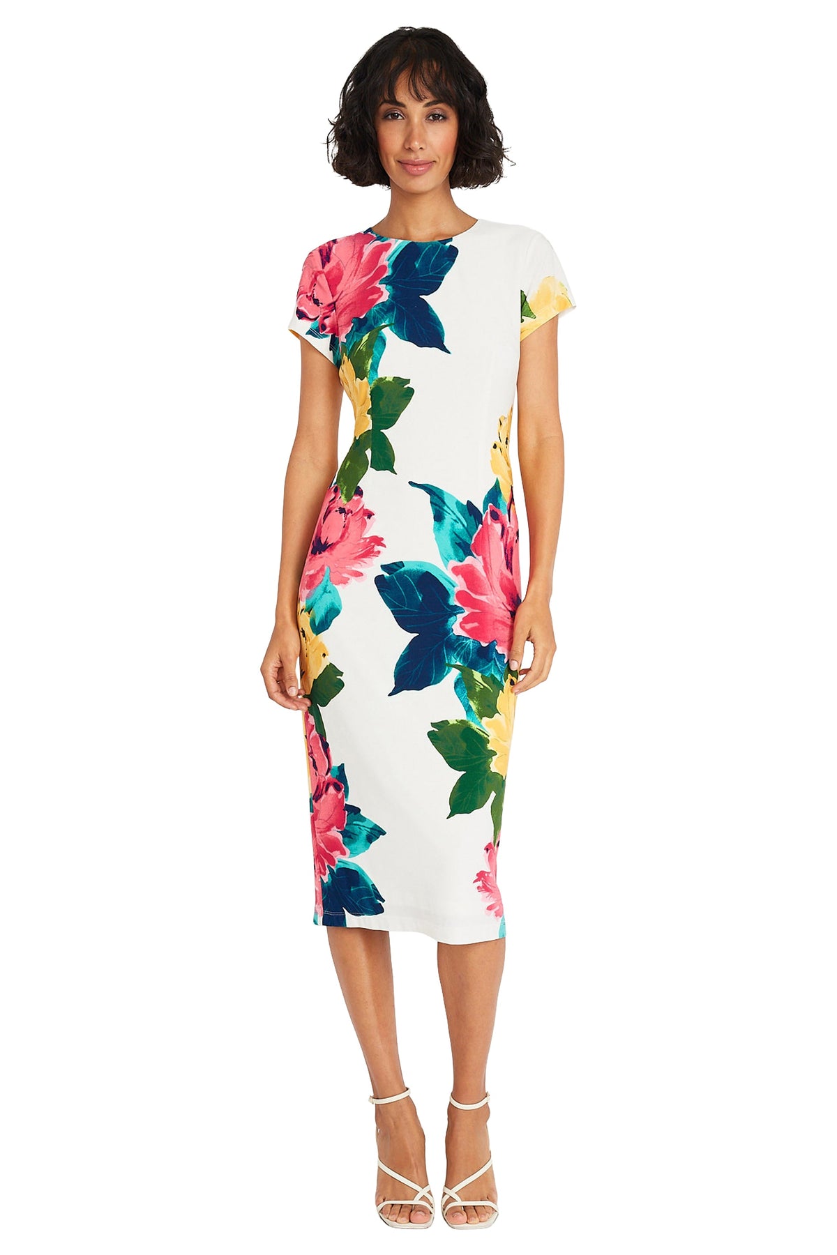 Maggy London Floral Short Sleeve Midi Sheath Dress G5527M