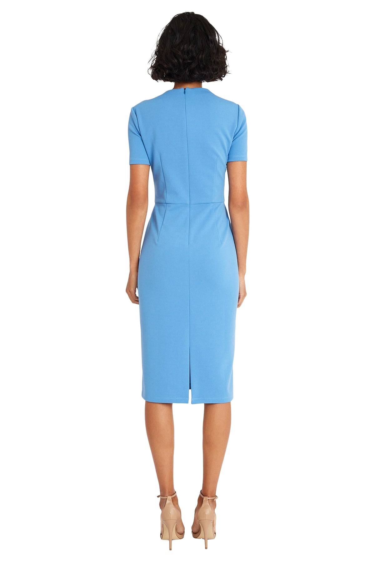 Maggy London Pleated Neck Short Sleeve Crepe Sheath Dress G6124M