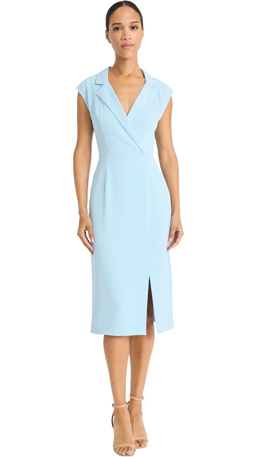 Maggy London Tailored Wrap V-Neck Crepe Midi Dress G6378M
