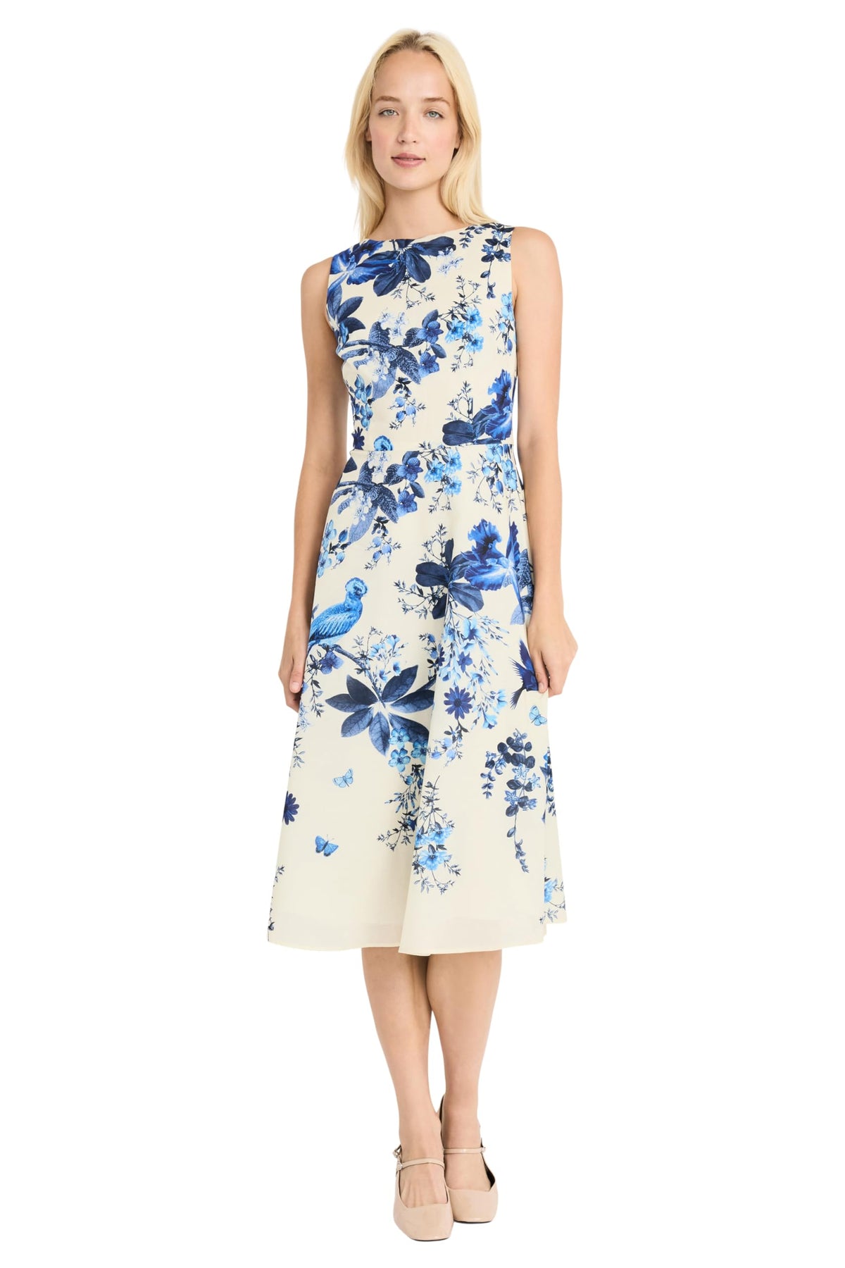 Maggy London Floral Cotton Voile Sleeveless Fit and Flare Midi Dress G6460M