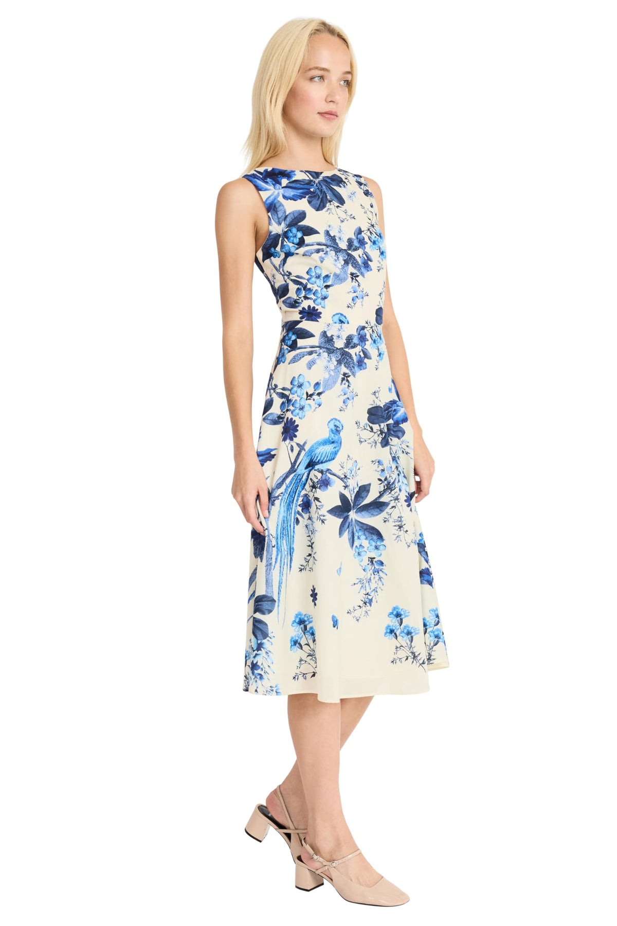 Maggy London Floral Cotton Voile Sleeveless Fit and Flare Midi Dress G6460M
