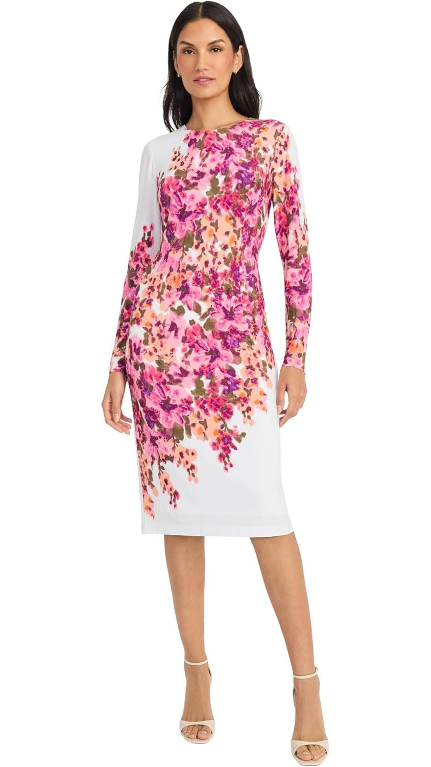 Maggy London Floral Long Sleeve Jersey Midi Dress G6507M