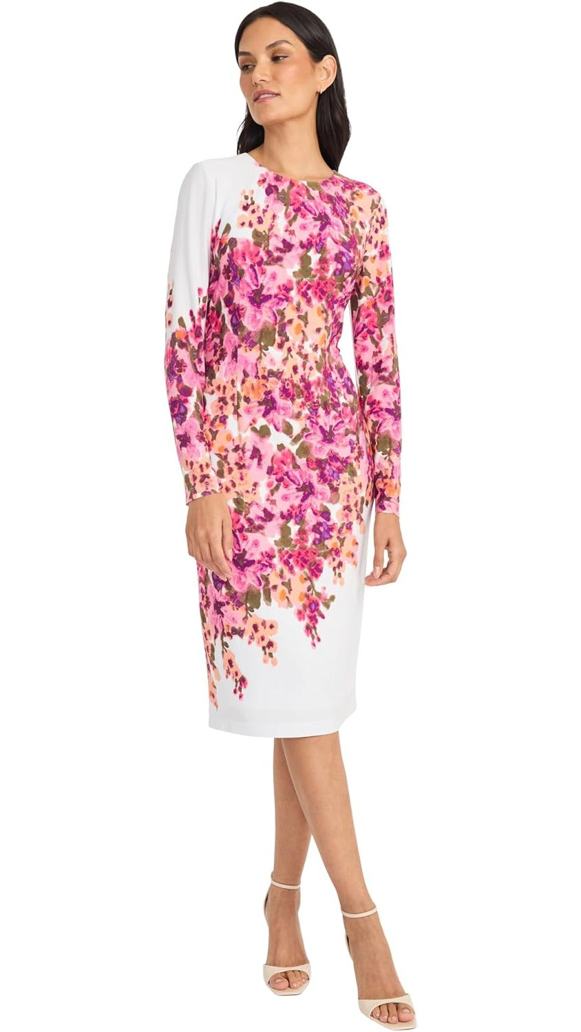 Maggy London Floral Long Sleeve Jersey Midi Dress G6507M