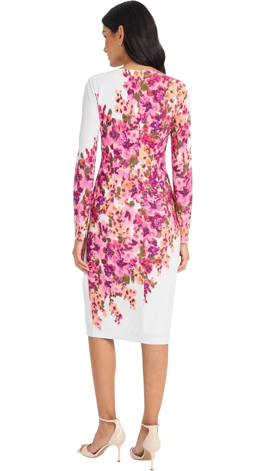 Maggy London Floral Long Sleeve Jersey Midi Dress G6507M