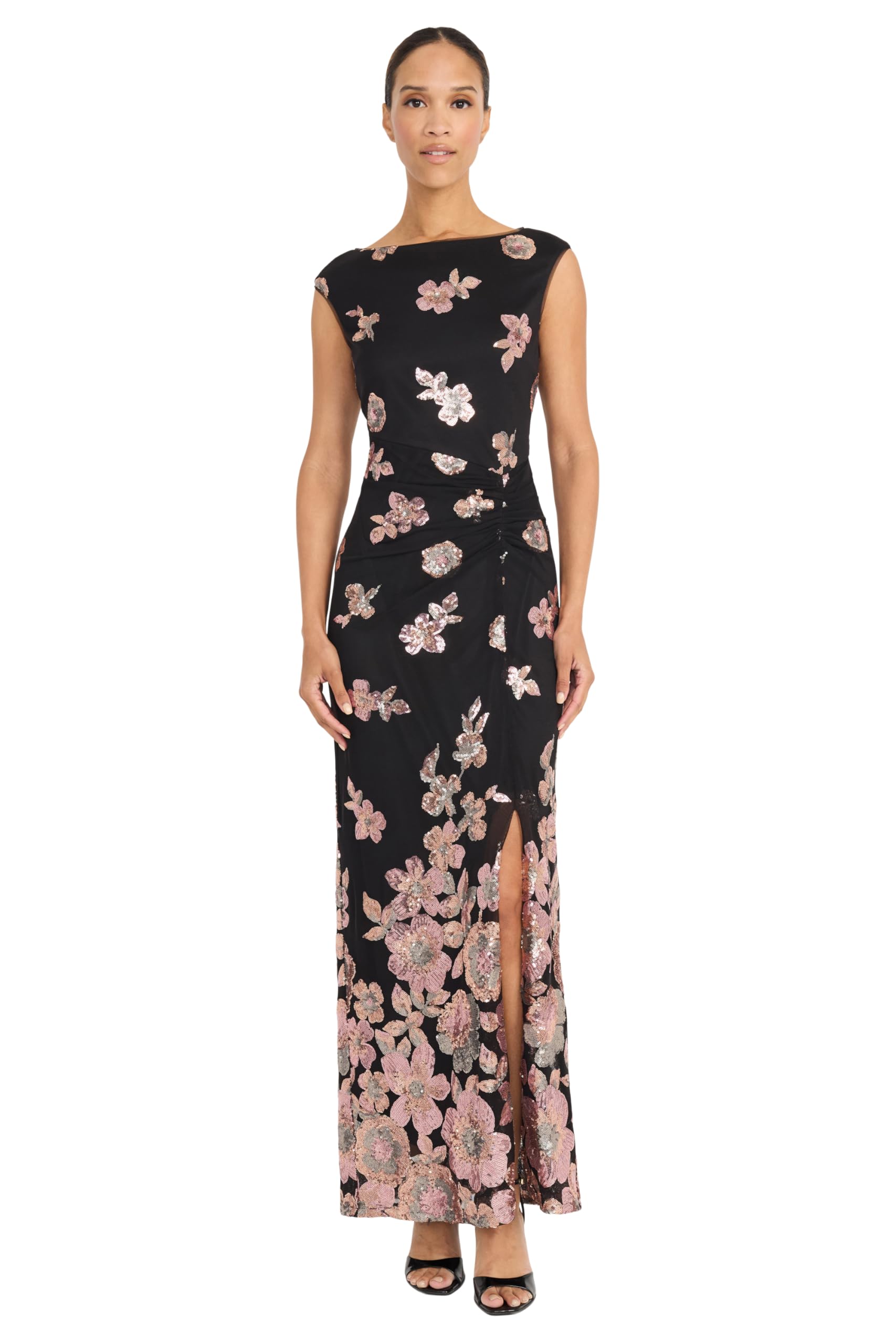 Maggy London Sequin Floral Lace Sleeveless Maxi Dress G6744M