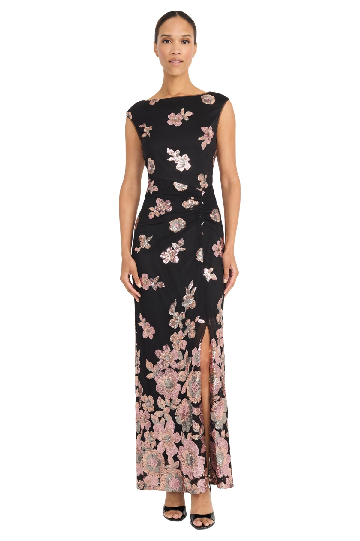 Maggy London Sequin Floral Lace Sleeveless Maxi Dress G6744M