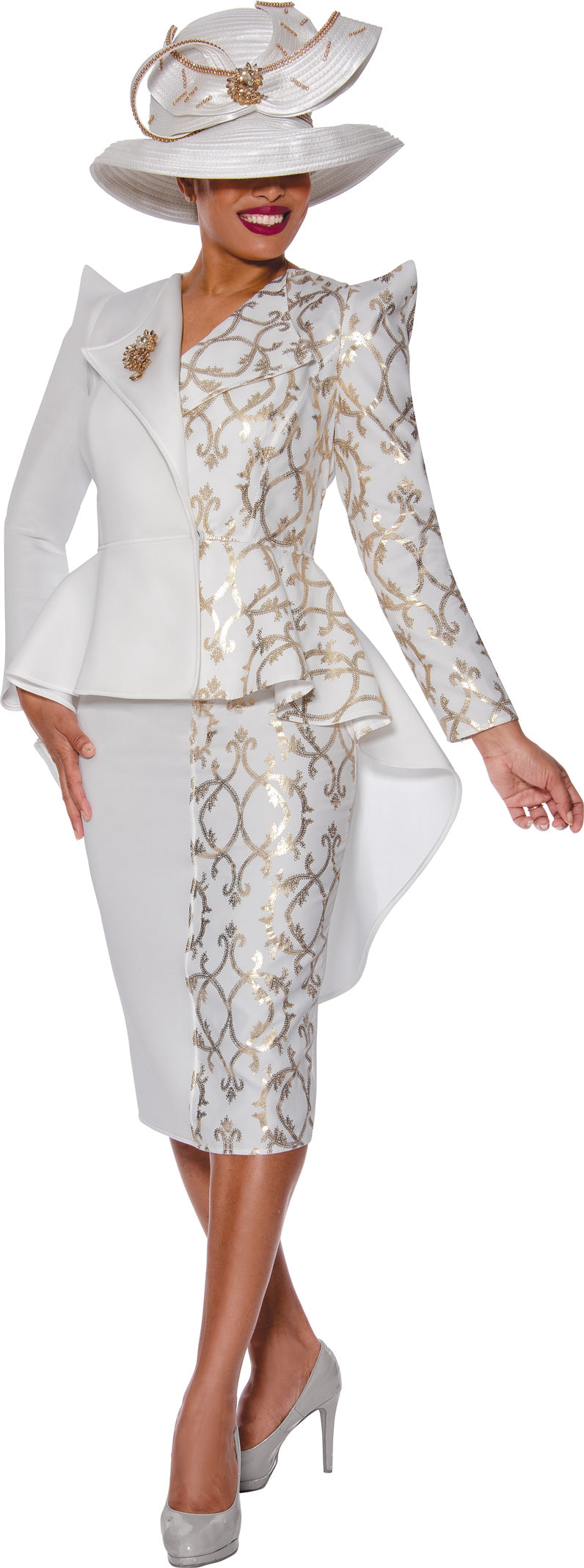 Plus Size Dresses Plus Size Mother of the Bride Long Sleeve Dress White/Gold