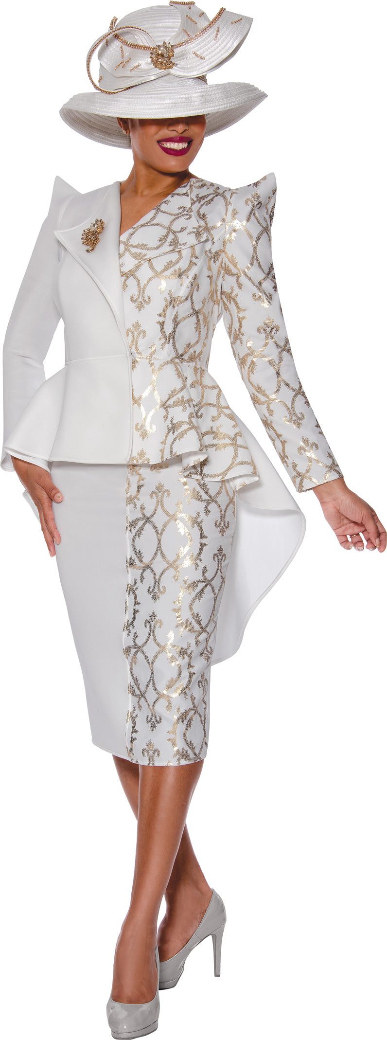 Mother of the Bride Dresses Overskirt Mother of the Bride Long Sleeve Dress White/Gold