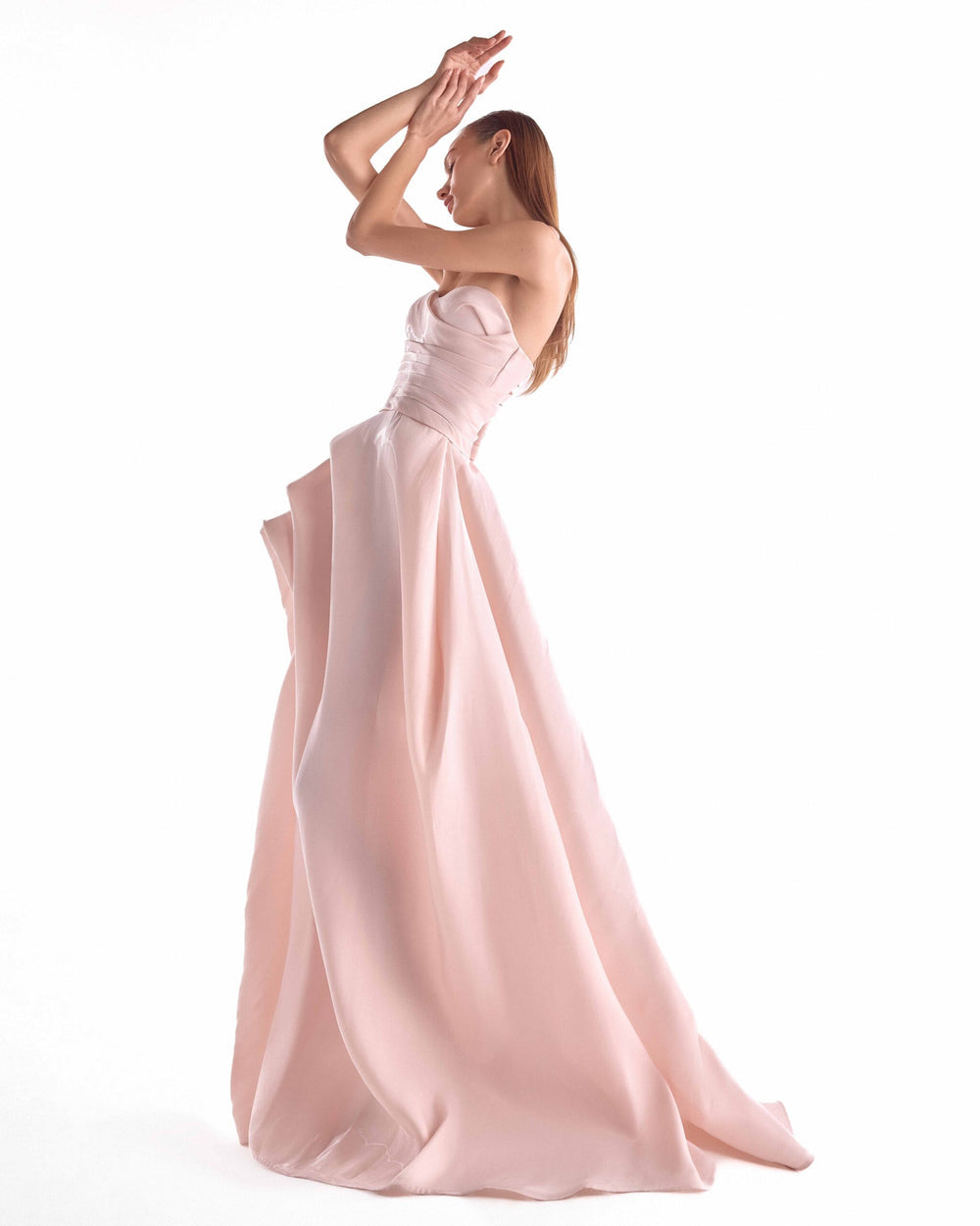 Strapless Curved Neck Floor-Length Satin Formal A-Line MNM Couture G2121