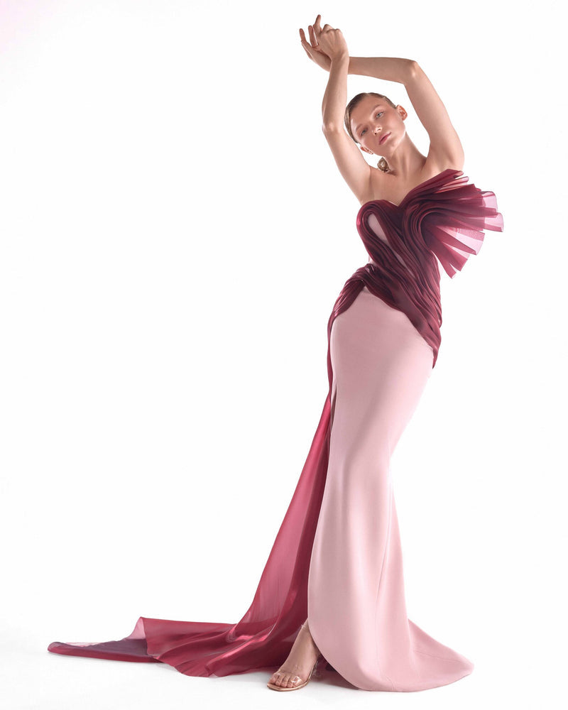Strapless Curved Neck Floor-Length Organza Formal Sheath/Colu MNM Couture G2130