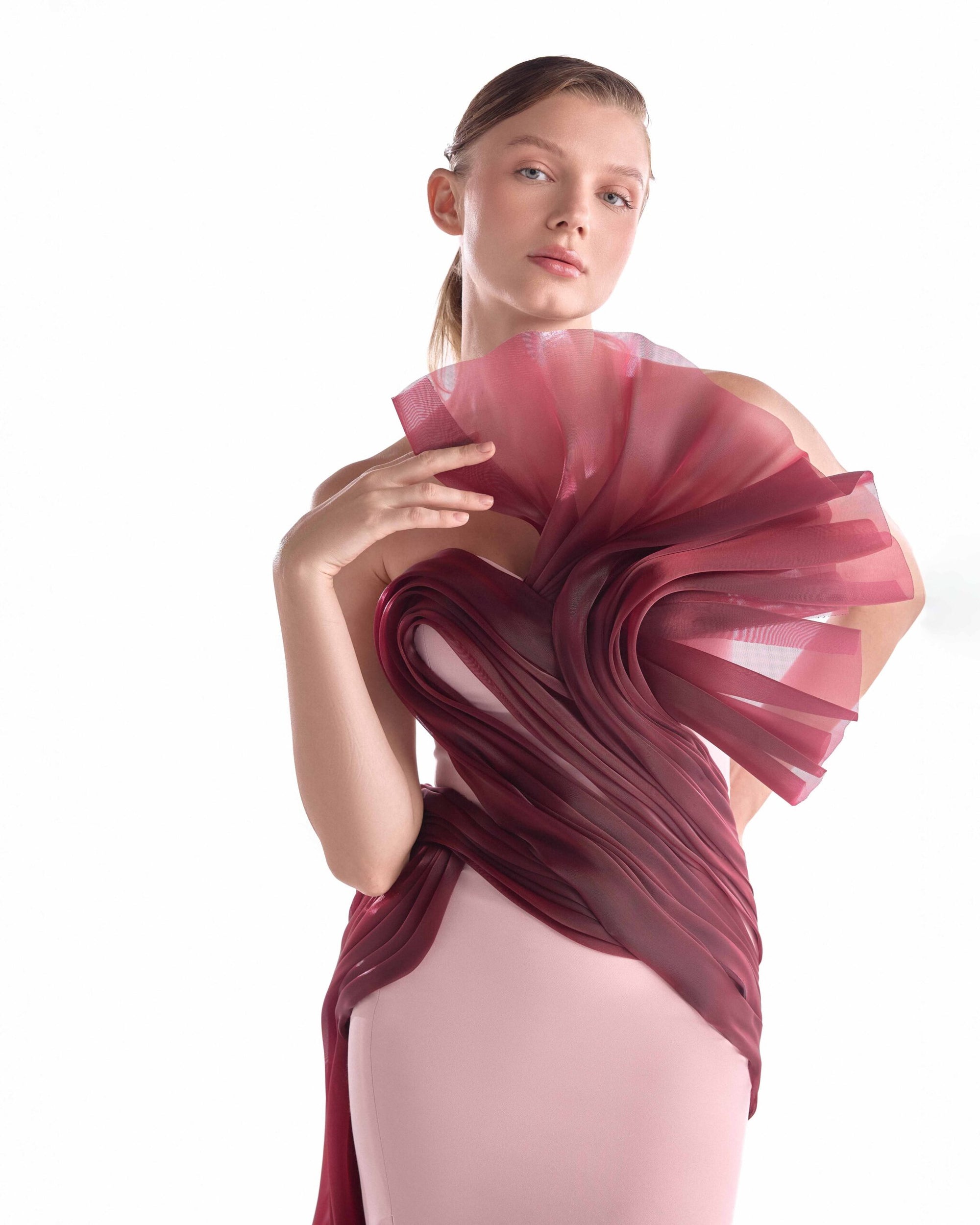 Strapless Curved Neck Floor-Length Organza Formal Sheath/Colu MNM Couture G2130