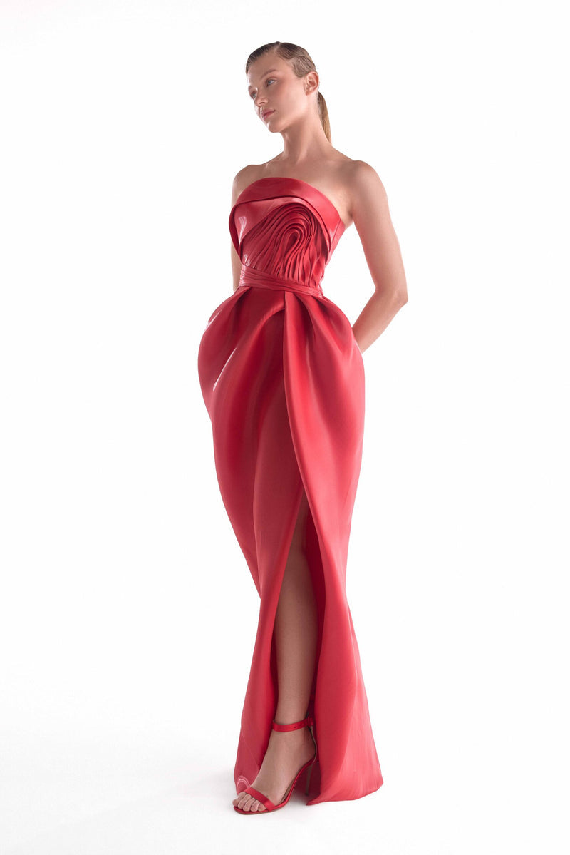 Strapless Straight Neck Floor-Length Satin Evening Sheath/Colu MNM Couture G2132