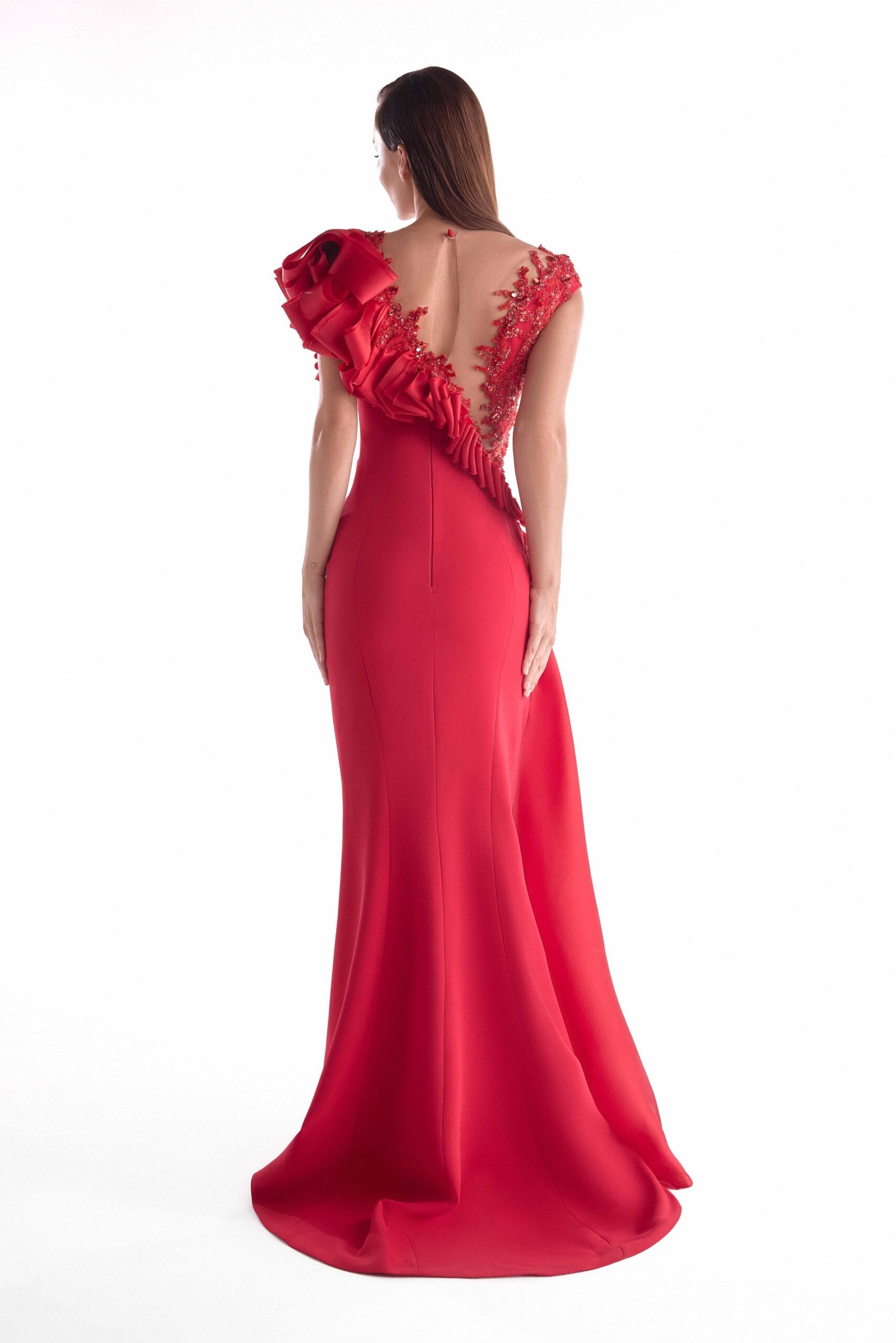 Illusion Floor-Length Crepe Evening Sheath MNM Couture G2134