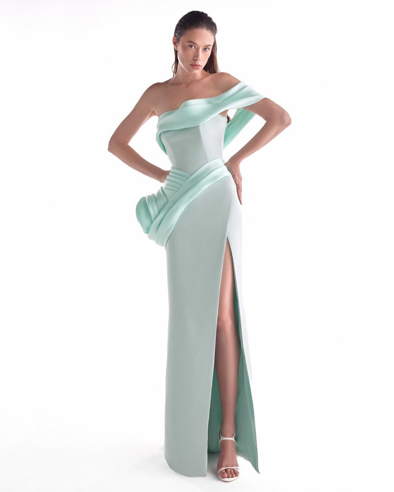 Strapless Curved Neck Floor-Length Satin Formal Sheath/Column MNM Couture G2137