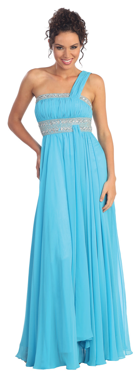 One Shoulder Long Prom Empire Dress