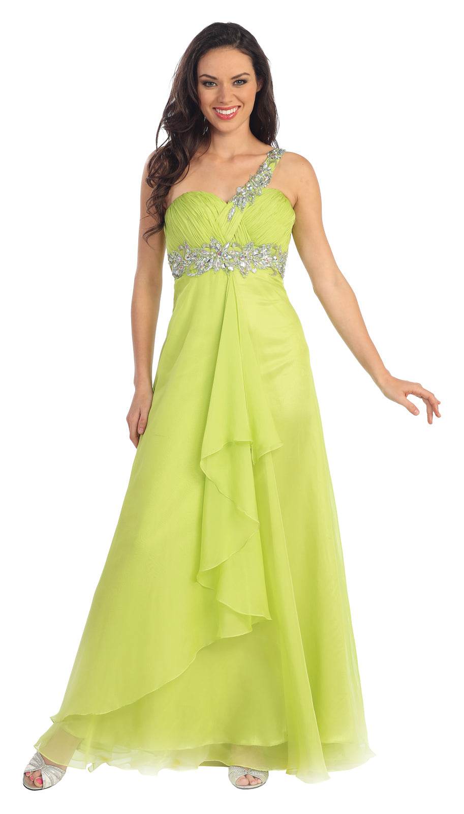 Prom Long One Shoulder Chiffon Formal Dress - Lime / XS Prom Long One Shoulder Chiffon Formal Dress - Lime / XS