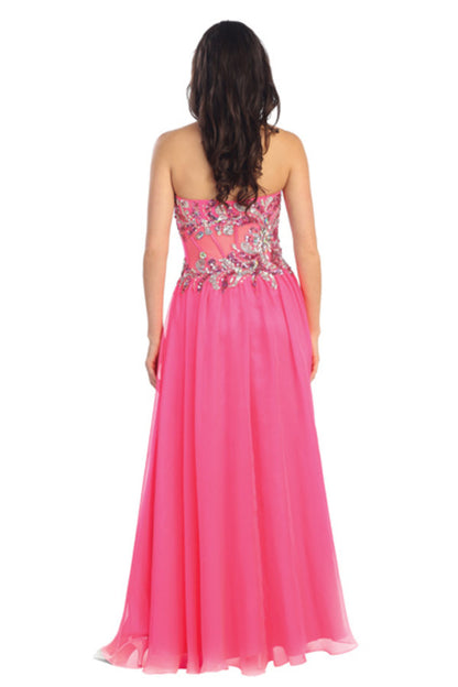 Prom Long Strapless Chiffon Dress Evening Gown - The Dress Outlet Elizabeth K Pink