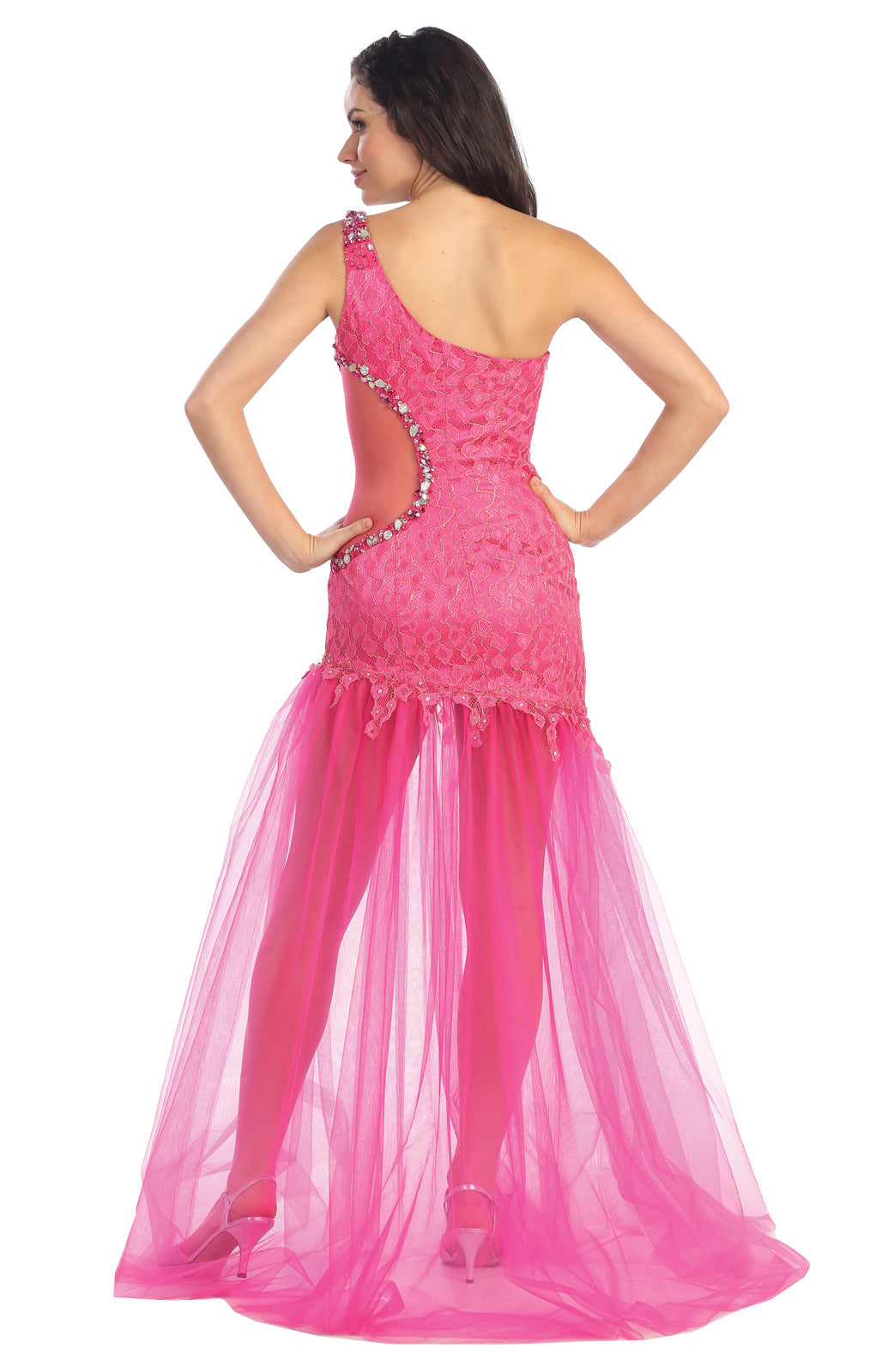 Prom Long One Shoulder Side Out Formal Dress - The Dress Outlet Elizabeth K FUCHSIA
