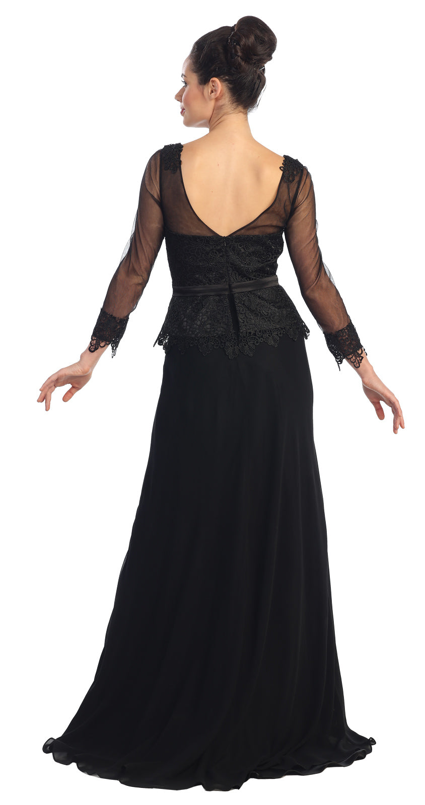 GLS Formal Long Sheer Sleeve Mother of the Bride Dress - Eggplant - Size S - Lace and Appliqued Fabric GLS Formal Long Sheer Sleeve Mother of the Bride Dress - Eggplant - Size S - Lace and Appliqued Fabric