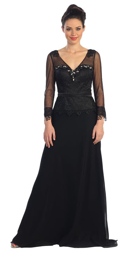 Formal Long Sheer Sleeve Mother of the Bride Dress - The Dress Outlet Elizabeth K Black